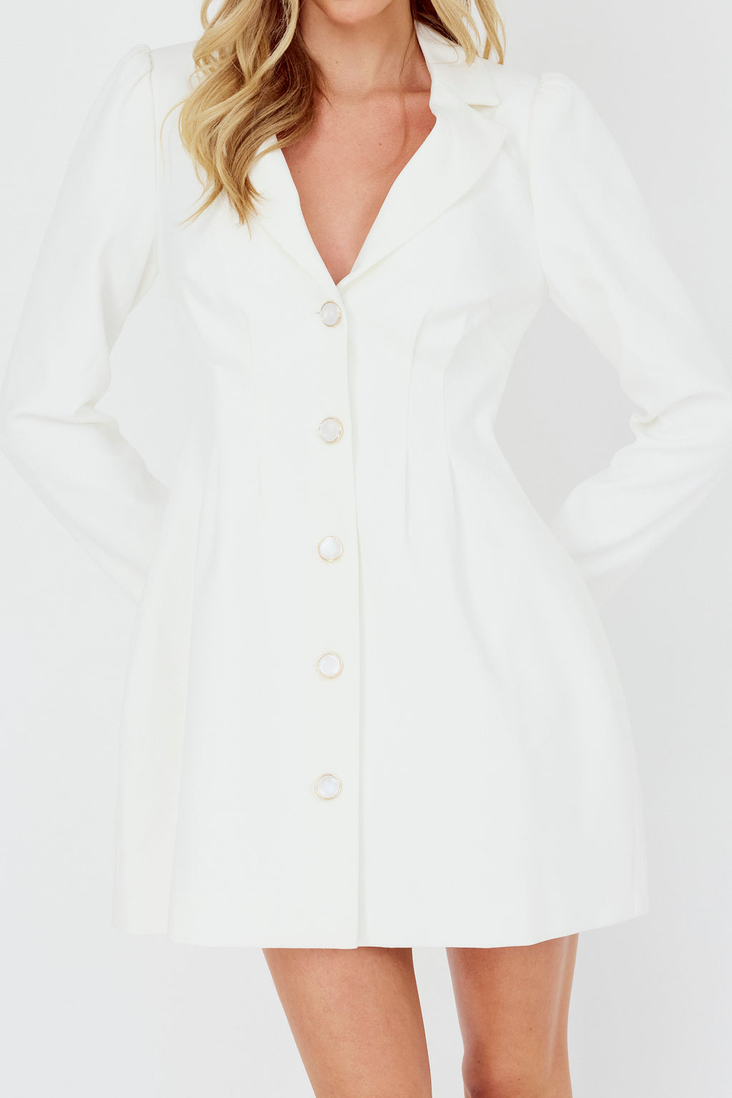 Miracle Button Front Pintuck Mini Dress White by Selfie Leslie
