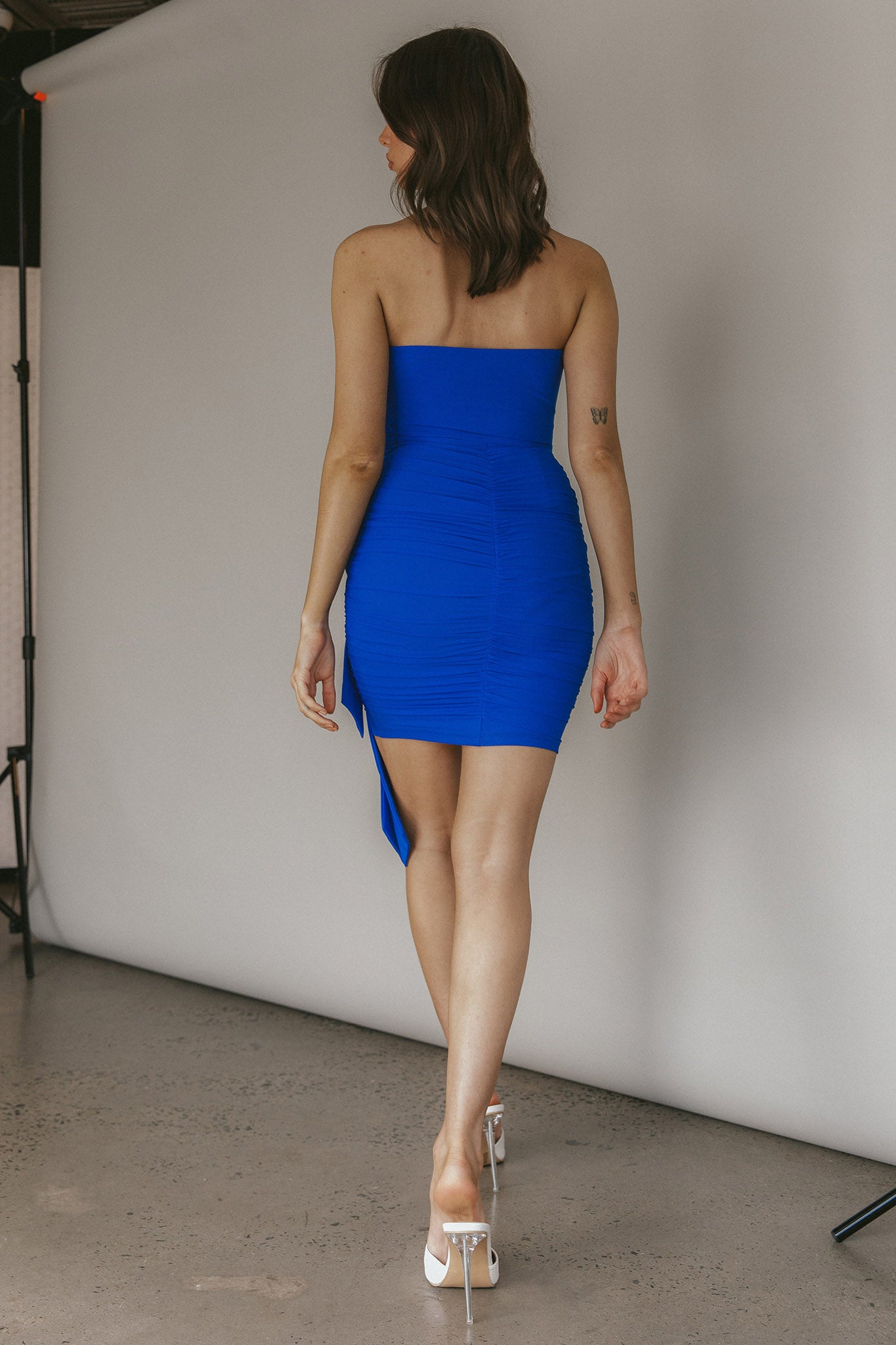 strapless blue mini dress Ramie Strapless Mini Dress Blue