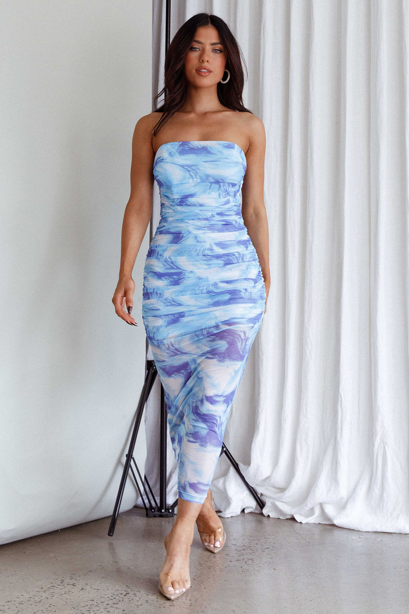 Strapless Ruched Midi Dress