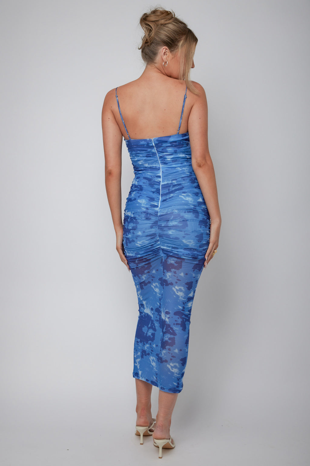Logan Strapless Ruched Midi Dress Mottled Blue by Selfie Leslie