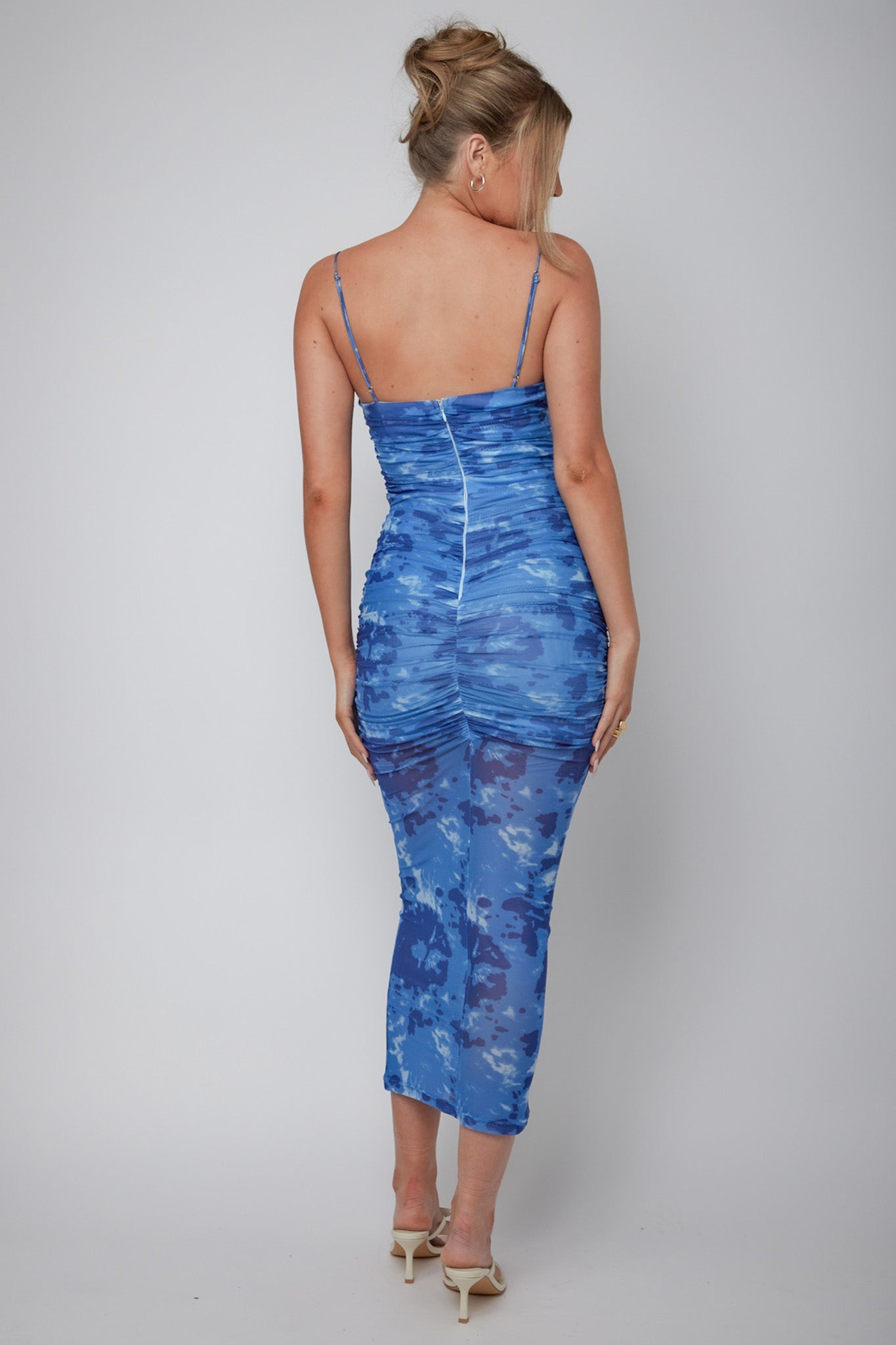 Logan Strapless Ruched Midi Dress Mottled Blue by Selfie Leslie