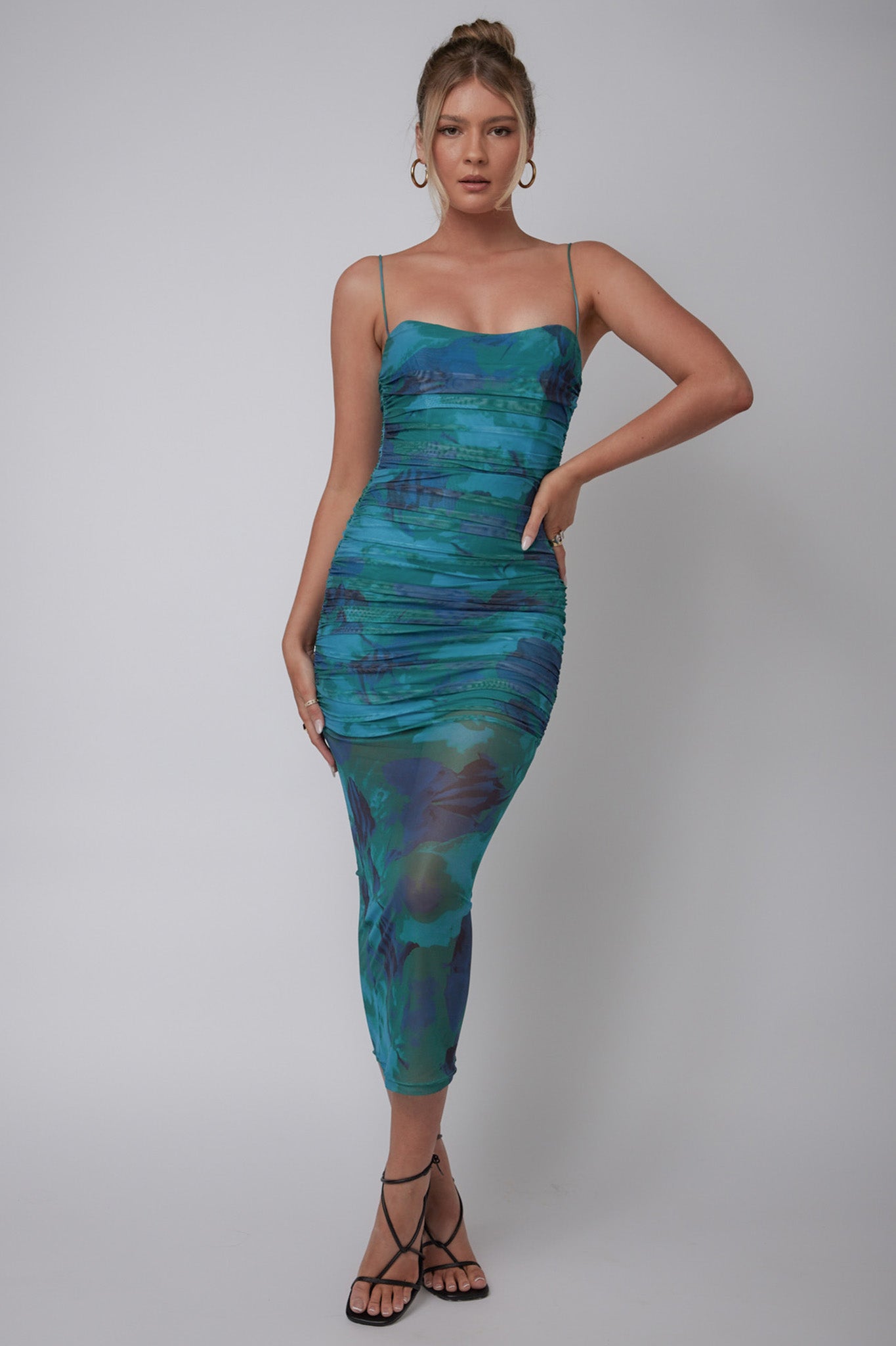 Logan Cami Strap Midi Dress Abstract Pink