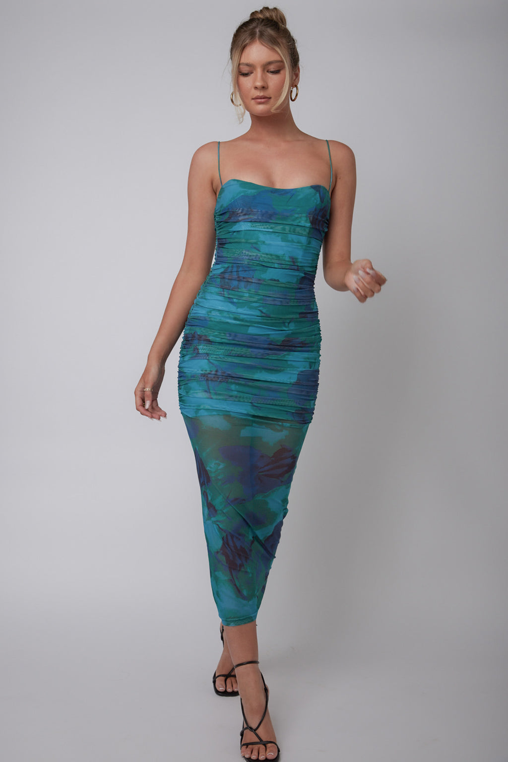 Logan Cami Strap Midi Dress Floral Green by Selfie Leslie