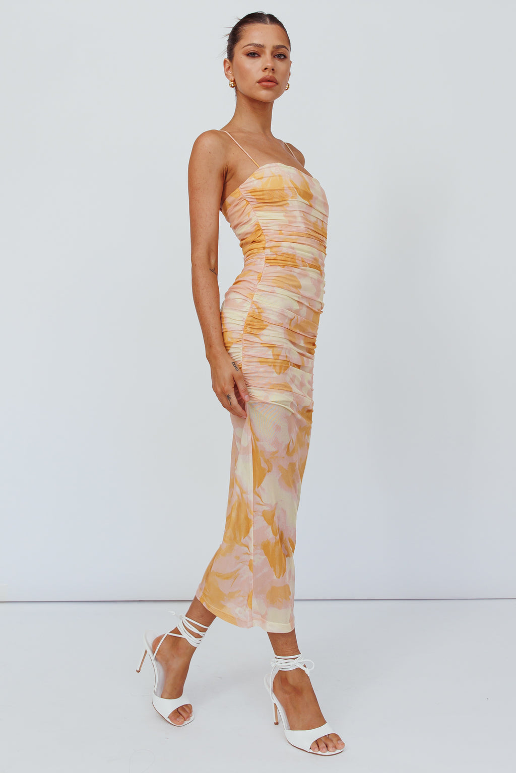 Logan Cami Strap Midi Dress Floral Yellow by Selfie Leslie