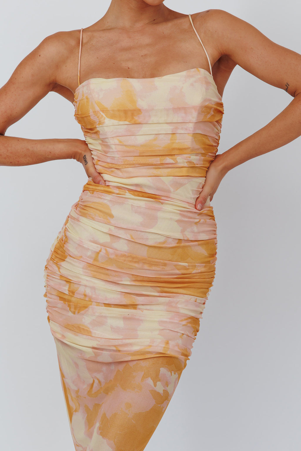 Logan Cami Strap Midi Dress Floral Yellow by Selfie Leslie