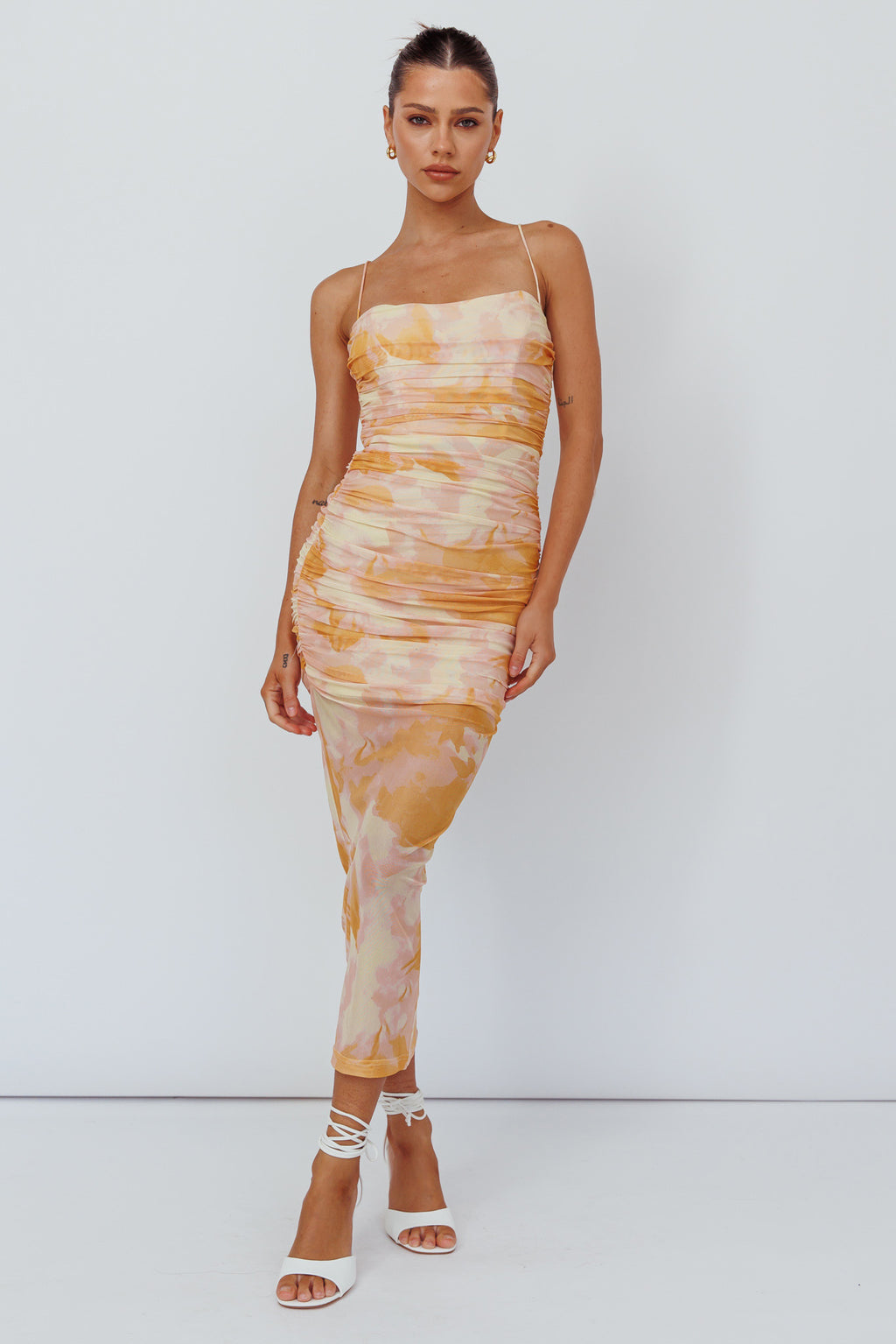 Logan Cami Strap Midi Dress Floral Yellow by Selfie Leslie