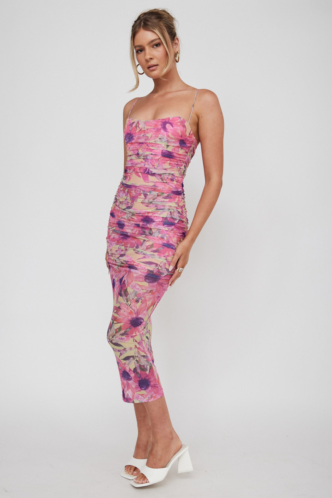 Logan Cami Strap Midi Dress Flower Pink by Selfie Leslie