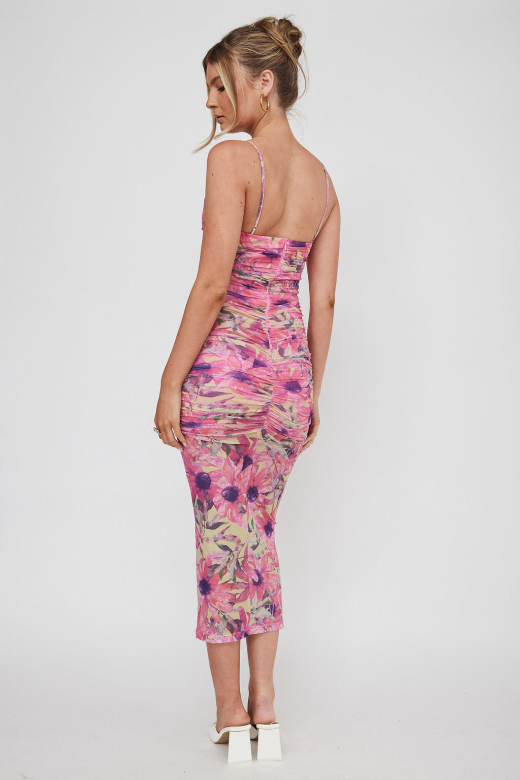 Logan Cami Strap Midi Dress Flower Pink by Selfie Leslie
