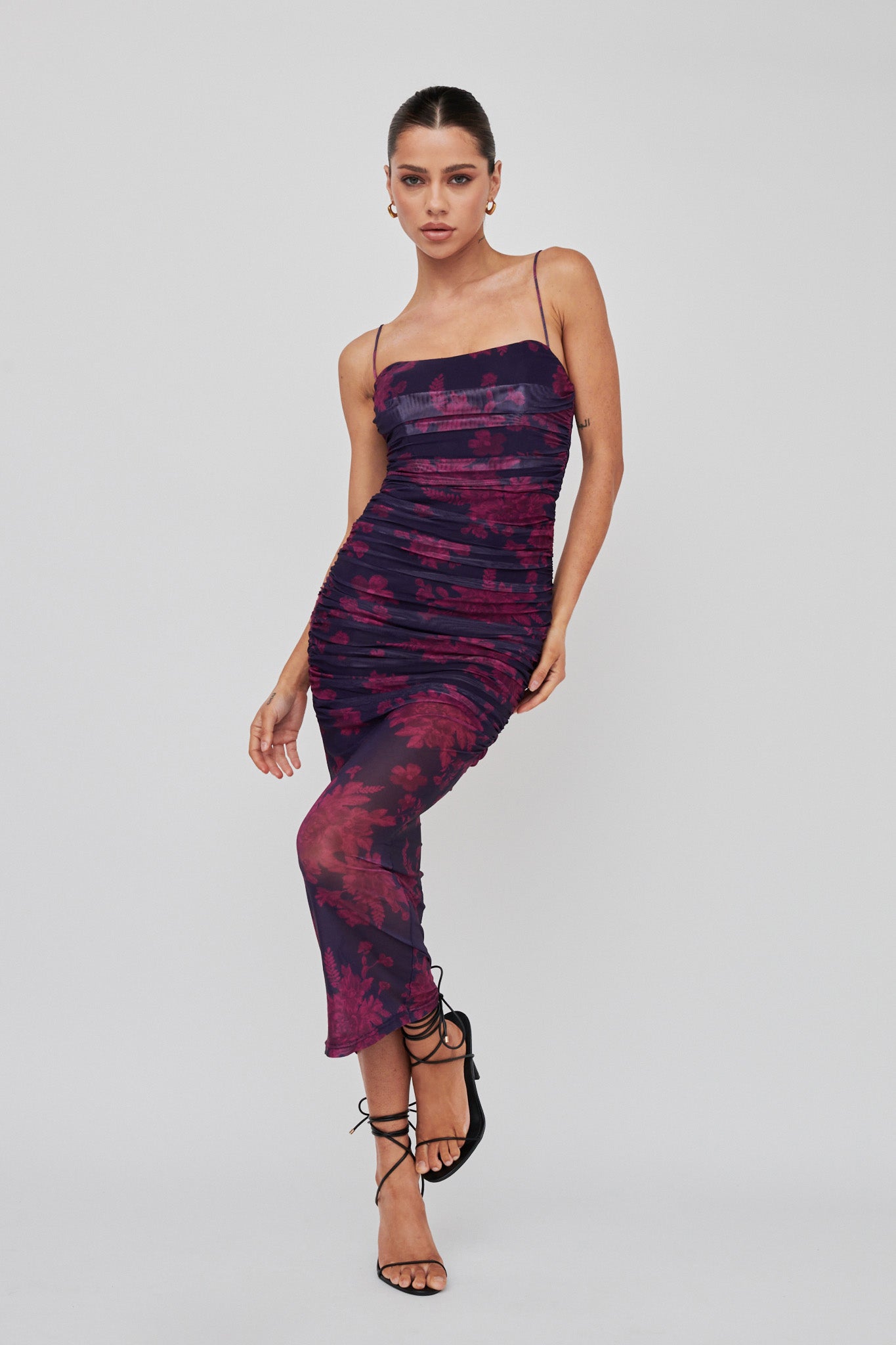Logan Cami Strap Midi Dress Flower Grape by Selfie Leslie