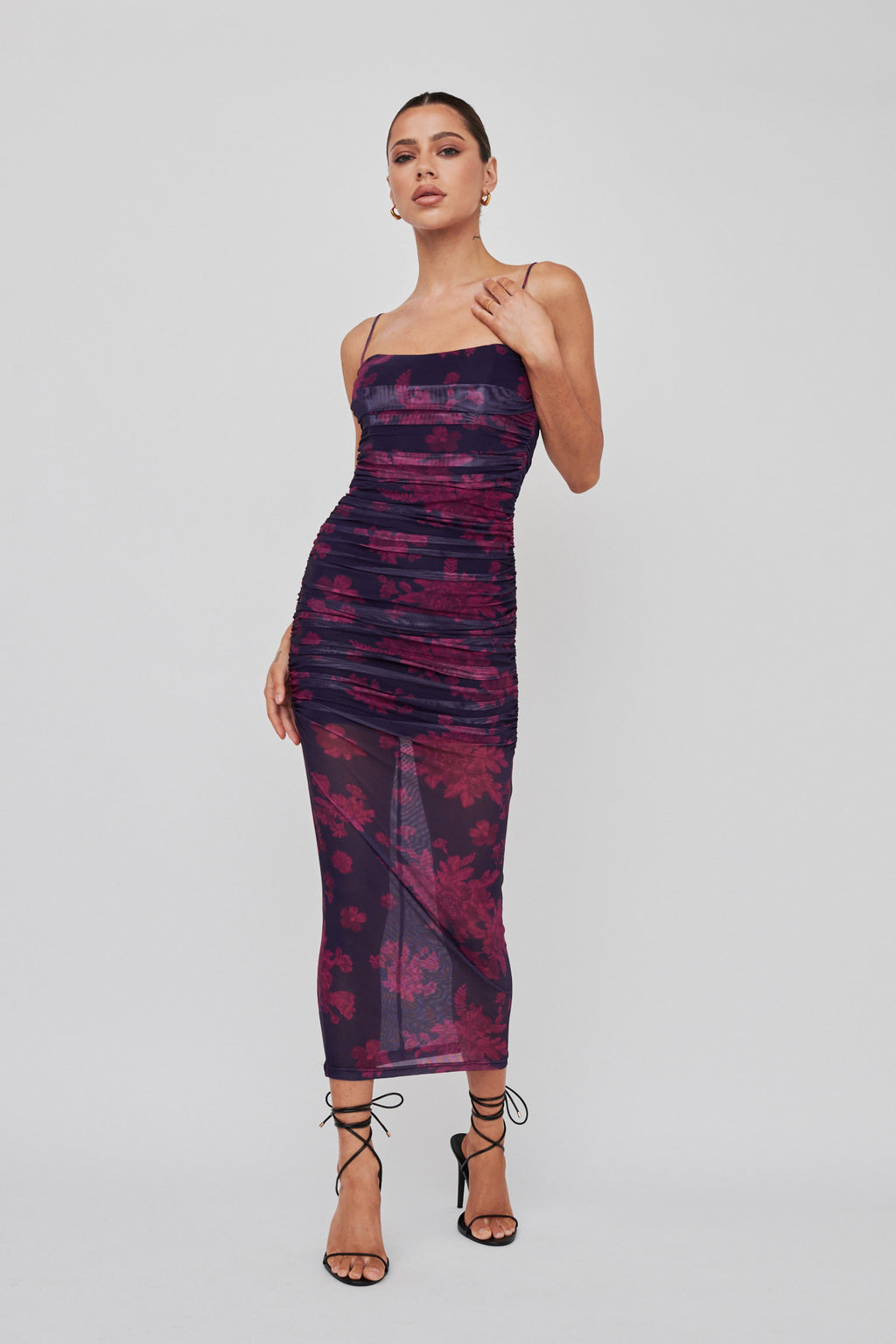 Logan Cami Strap Midi Dress Flower Grape by Selfie Leslie