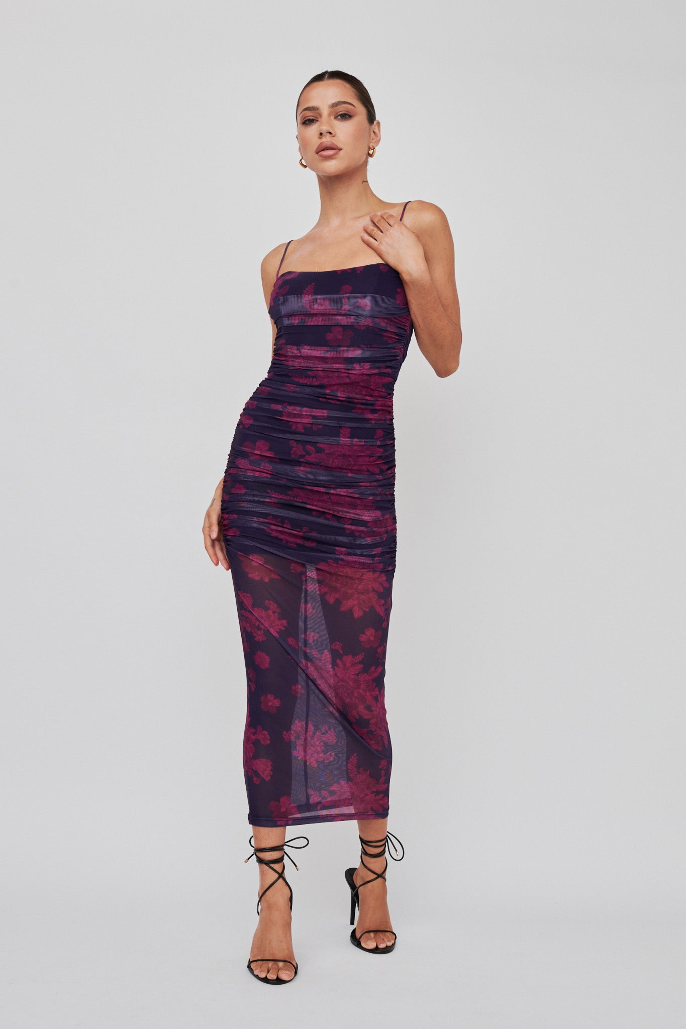 Logan Cami Strap Midi Dress Flower Grape by Selfie Leslie