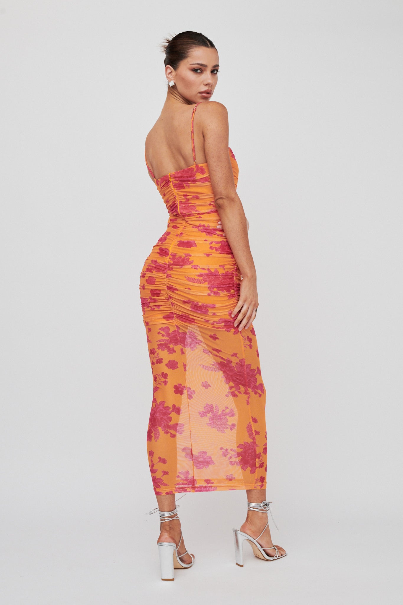 Logan Cami Strap Midi Dress Flower Orange by Selfie Leslie