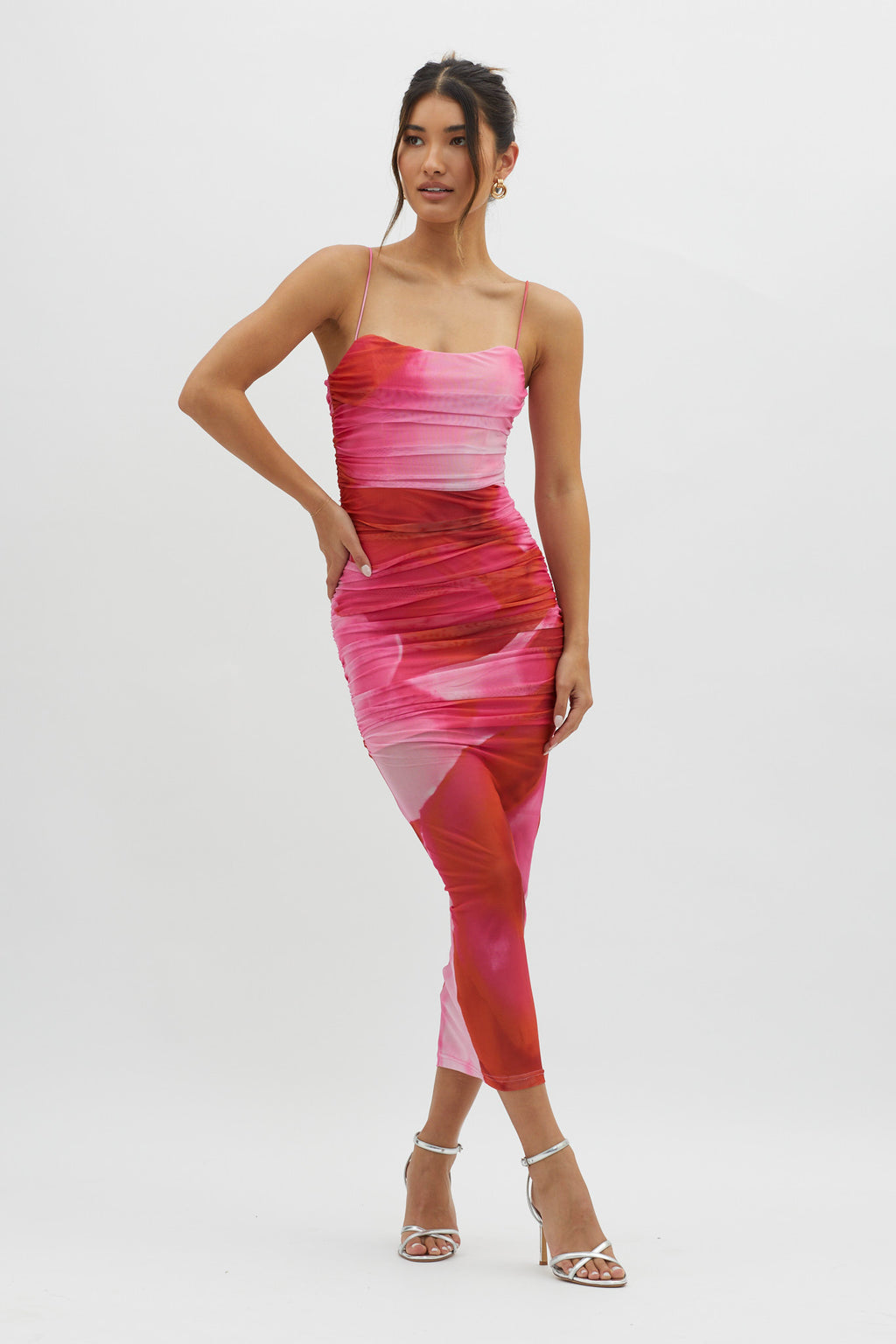 Logan Cami Strap Midi Dress Abstract Pink by Selfie Leslie