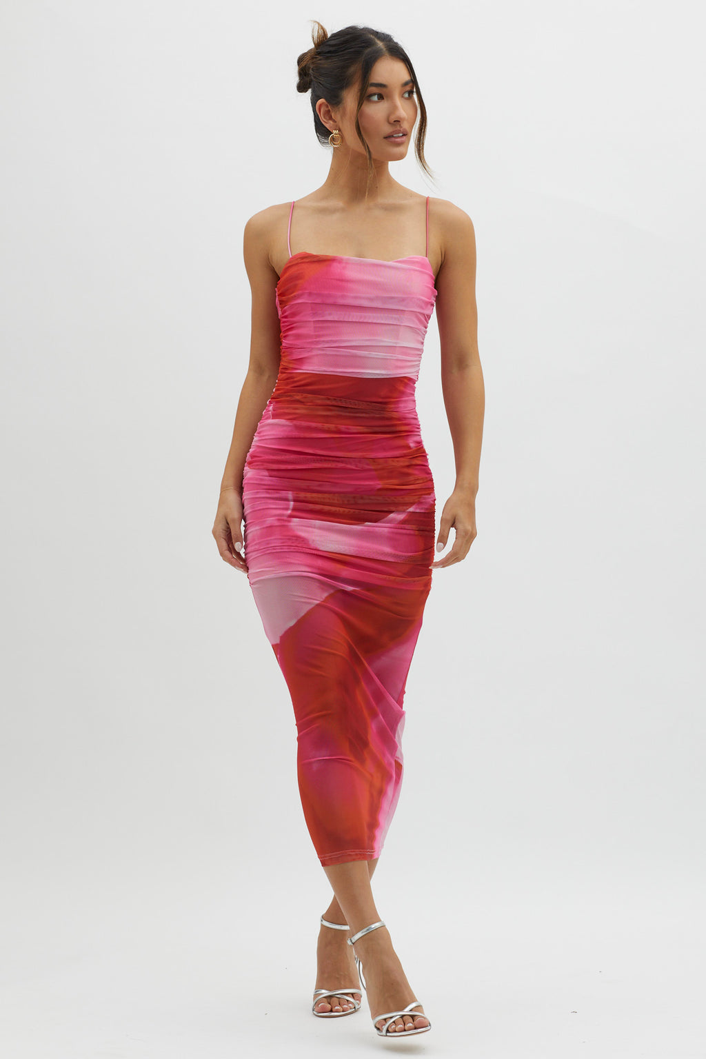 Logan Cami Strap Midi Dress Abstract Pink by Selfie Leslie