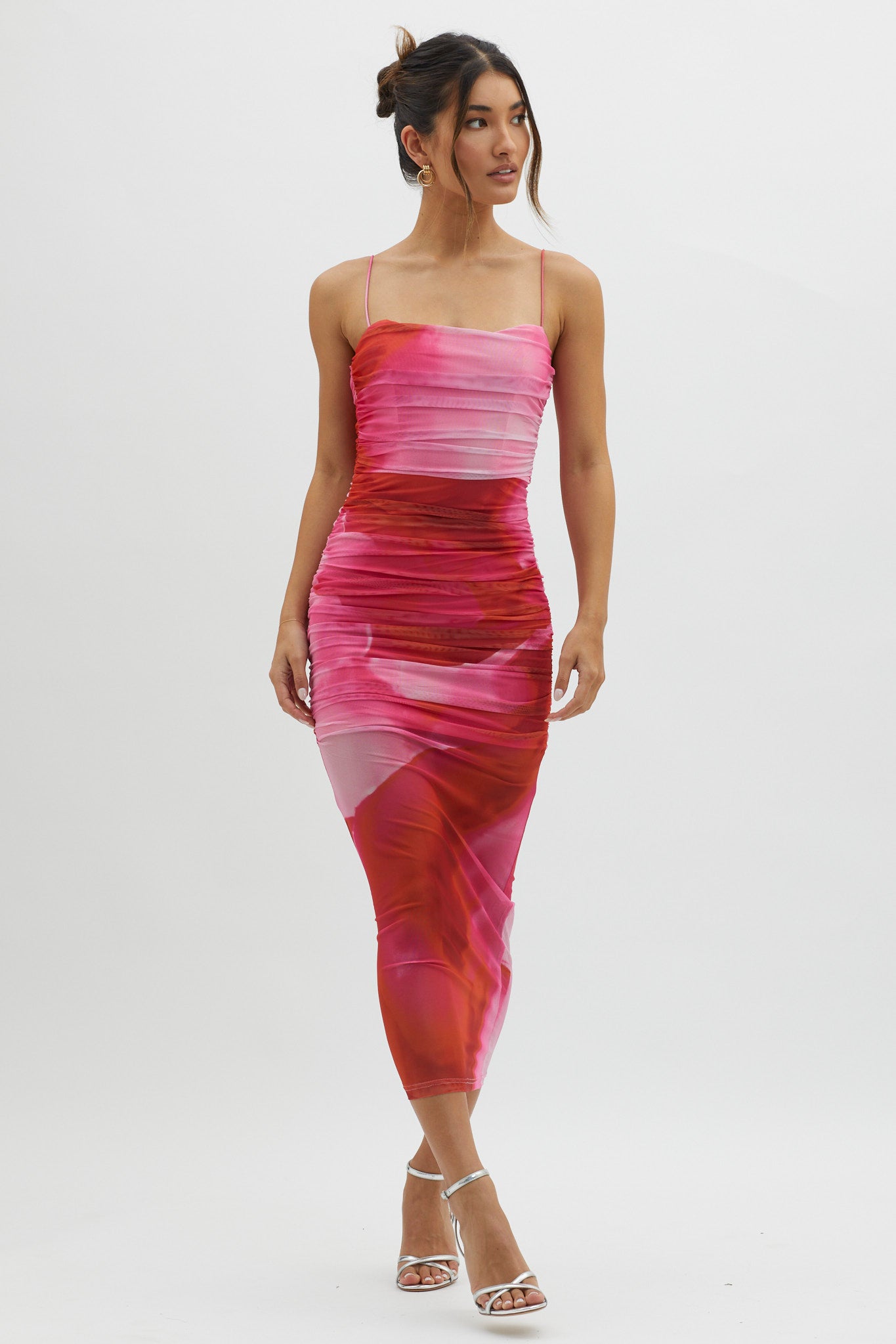 Logan Cami Strap Midi Dress Abstract Pink by Selfie Leslie
