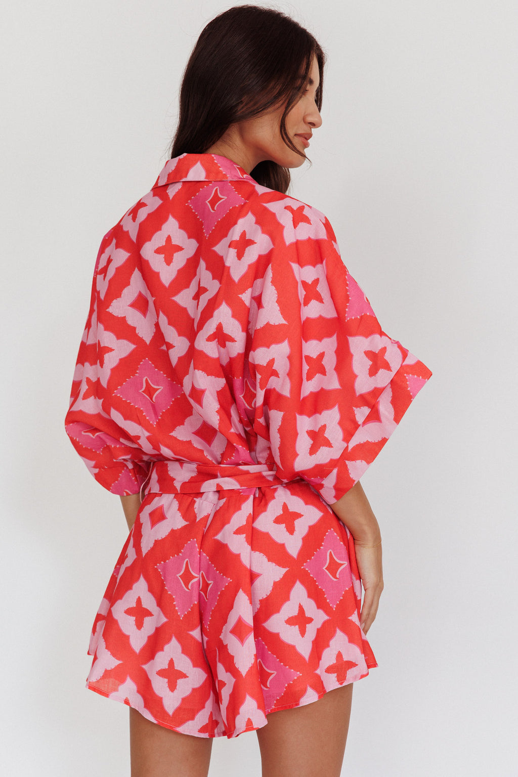 Daytona Beach Button-Up Romper Print Pink by Selfie Leslie