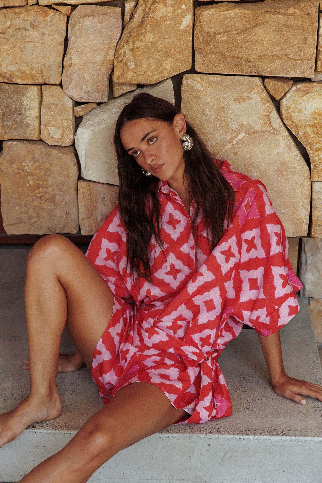 Daytona Beach Button-Up Romper Print Pink by Selfie Leslie