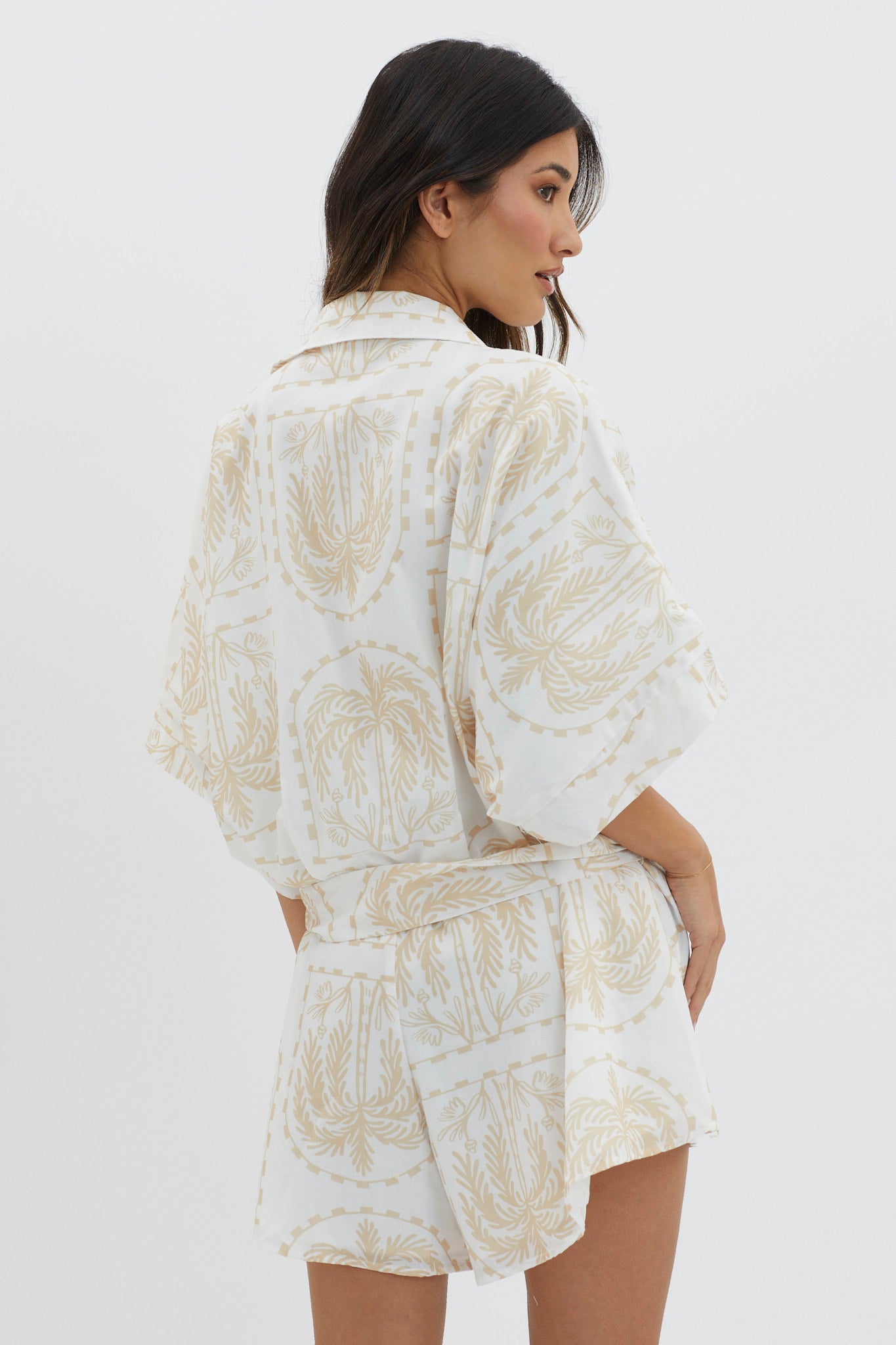 Daytona Beach Button-Up Romper Print Beige by Selfie Leslie