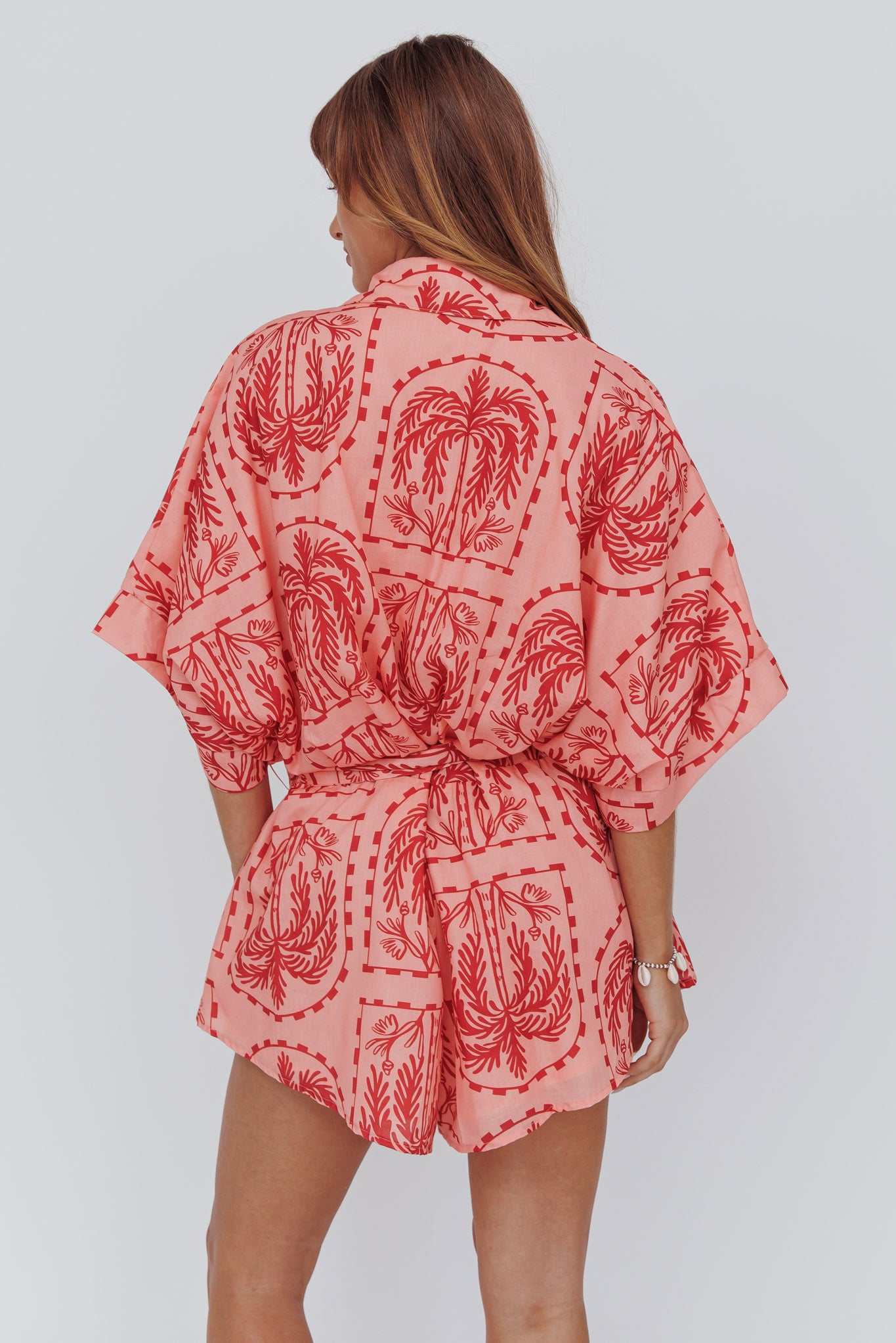 Daytona Beach Button-Up Romper Print Peach by Selfie Leslie