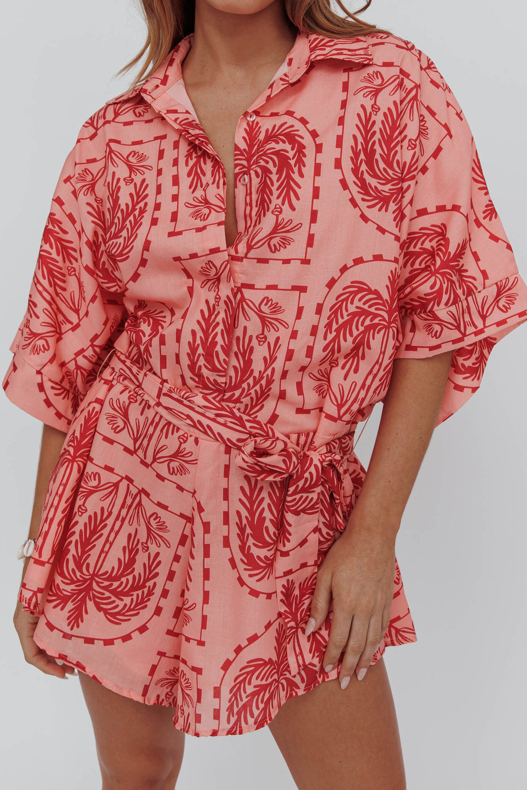 Daytona Beach Button-Up Romper Print Peach by Selfie Leslie