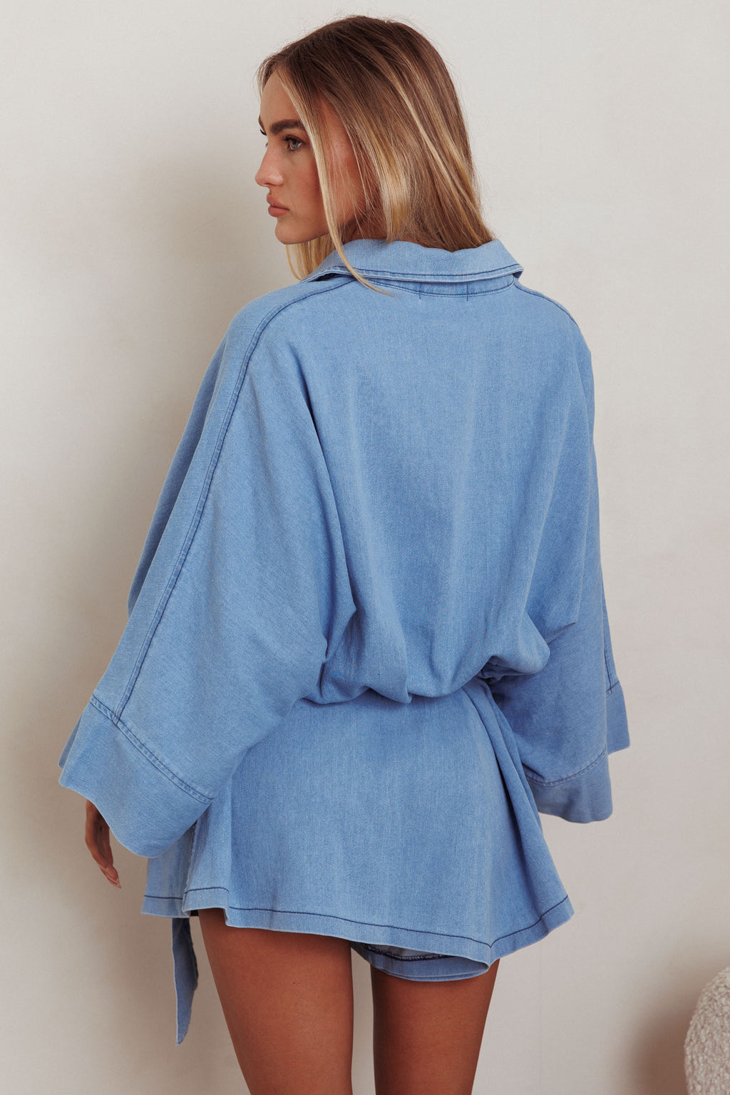 Daytona Beach Button-Up Romper Denim Blue by Selfie Leslie
