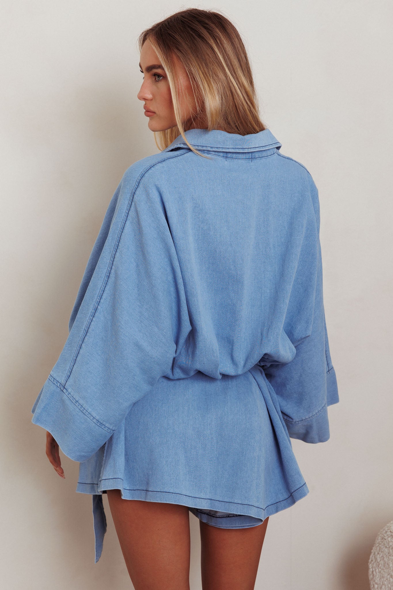 Daytona Beach Button-Up Romper Denim Blue by Selfie Leslie