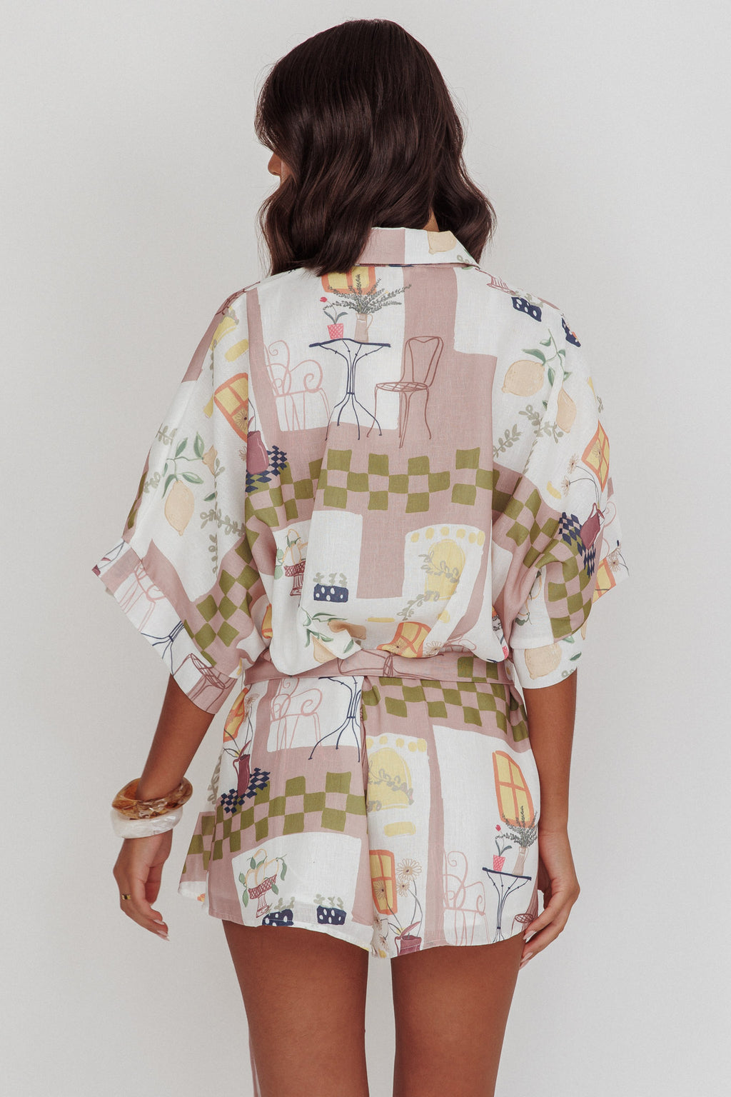 Daytona Beach Button-Up Romper Euro Print Olive by Selfie Leslie