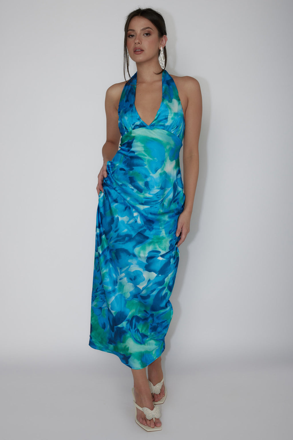Martia Halterneck Maxi Dress Floral Green by Selfie Leslie