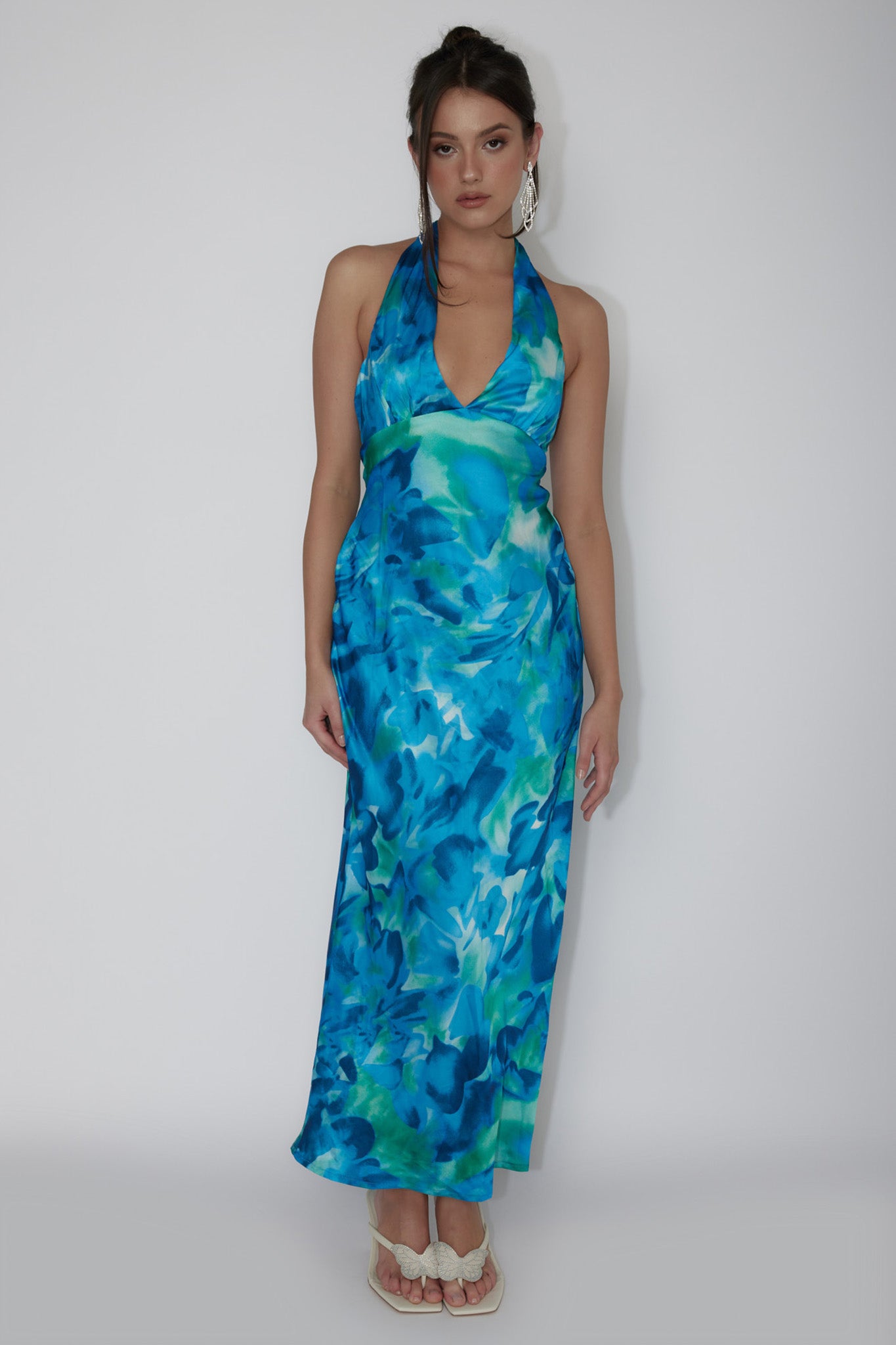 Shop the Martia Halterneck Maxi Dress Floral Green | Selfie Leslie