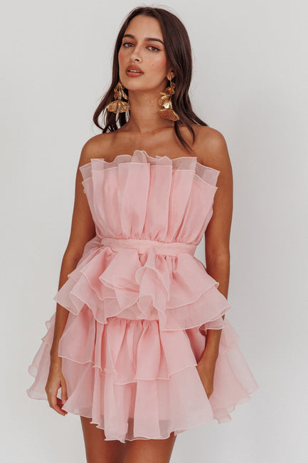 Bon Bon Tiered Chiffon Mini Dress Fuchsia