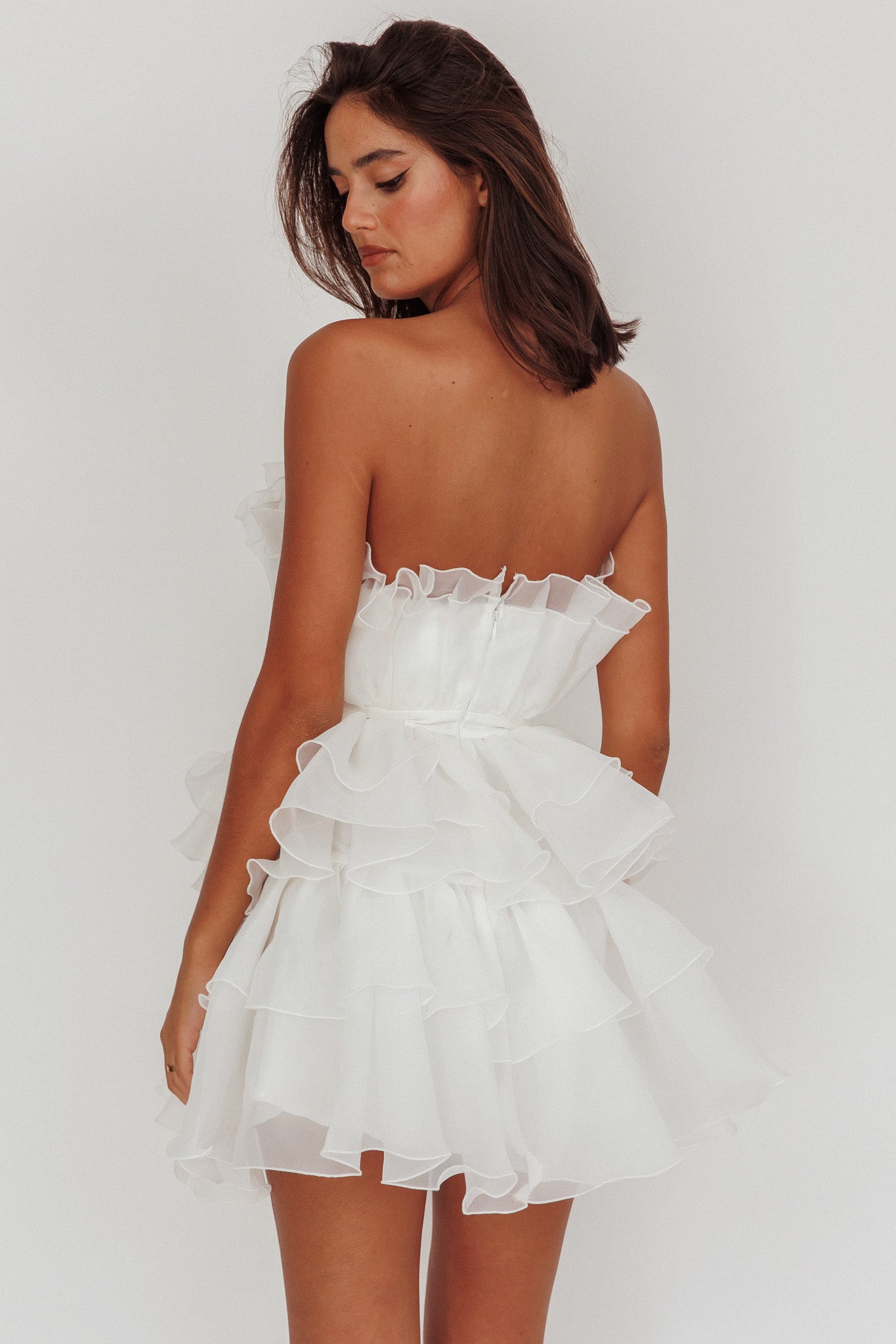 Bon Bon Tiered Organza Mini Dress White by Selfie Leslie