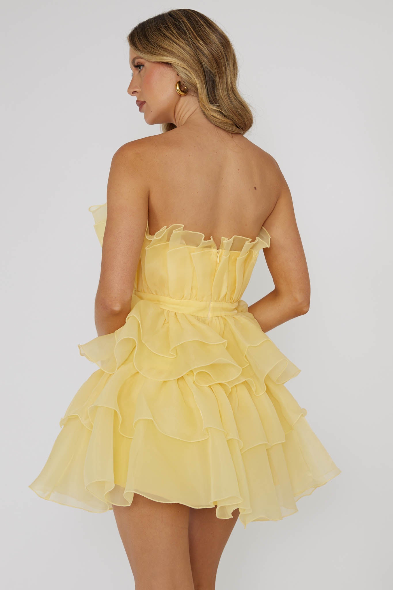 Bon Bon Tiered Chiffon Mini Dress Yellow by Selfie Leslie