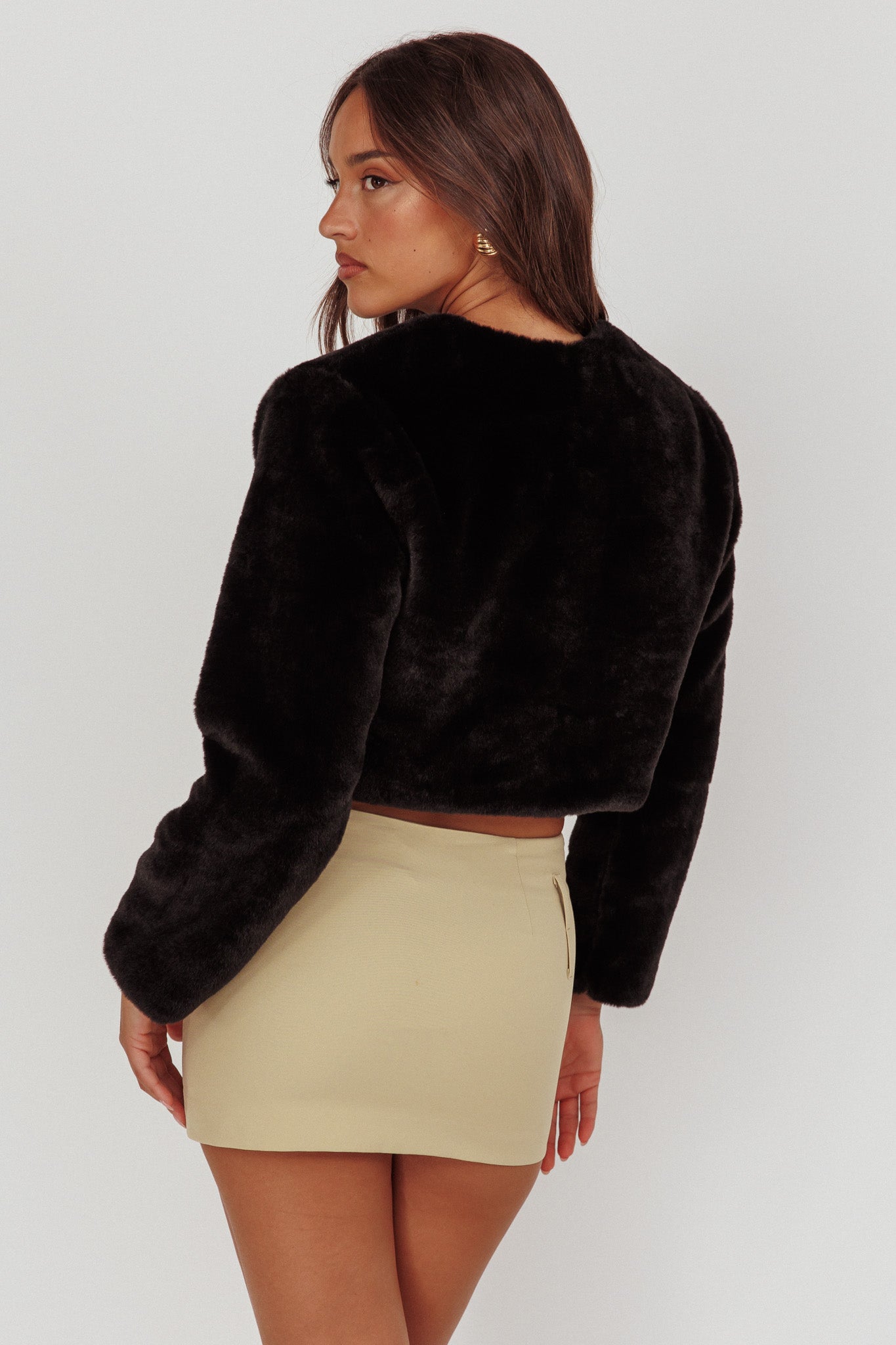London Day Faux Fur Crop Jacket Black by Selfie Leslie