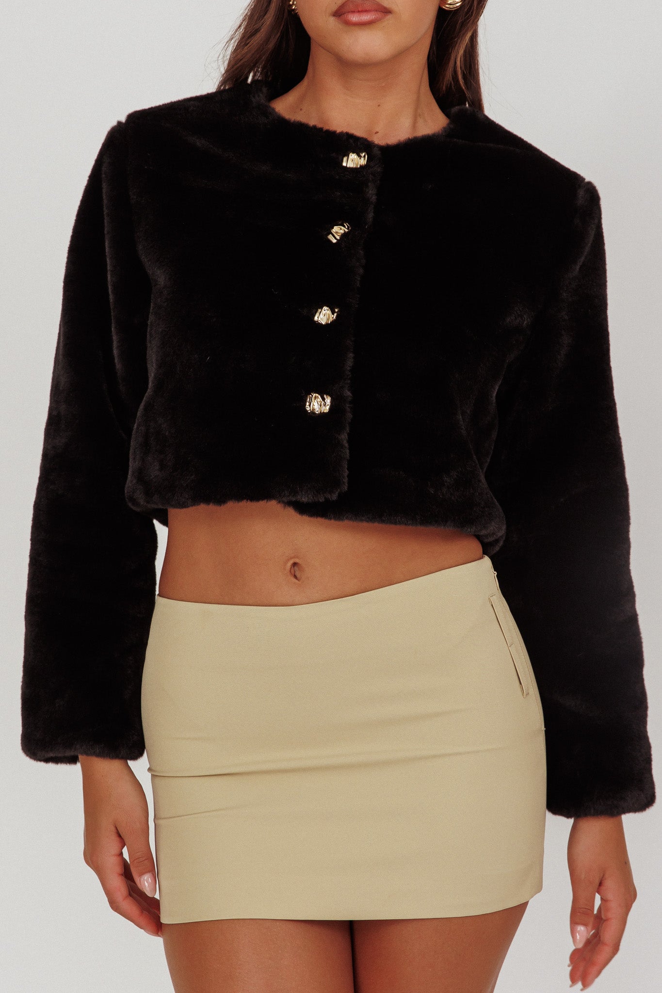 London Day Faux Fur Crop Jacket Black by Selfie Leslie