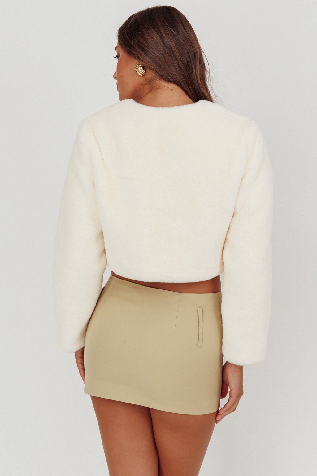 London Day Faux Fur Crop Jacket Cream by Selfie Leslie