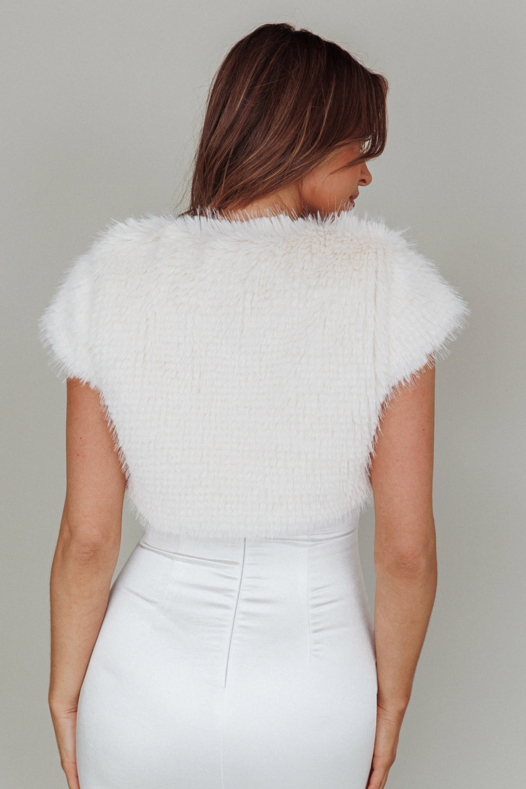 Sophi Short Sleeve Fur Jacket Cream by Selfie Leslie