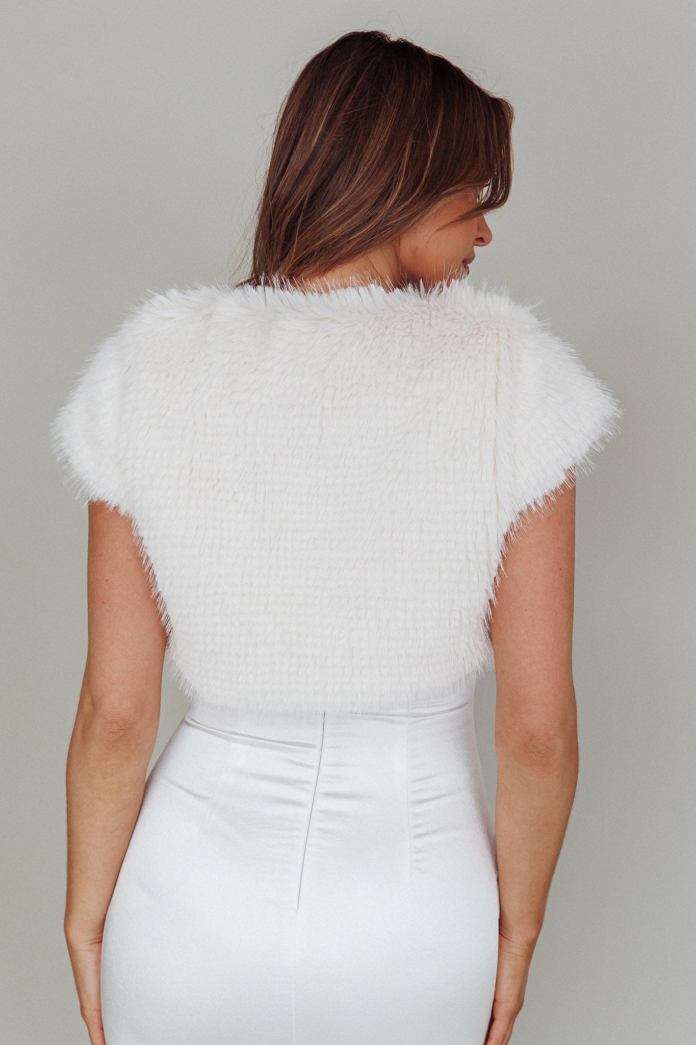 Sophi Short Sleeve Fur Jacket Cream by Selfie Leslie