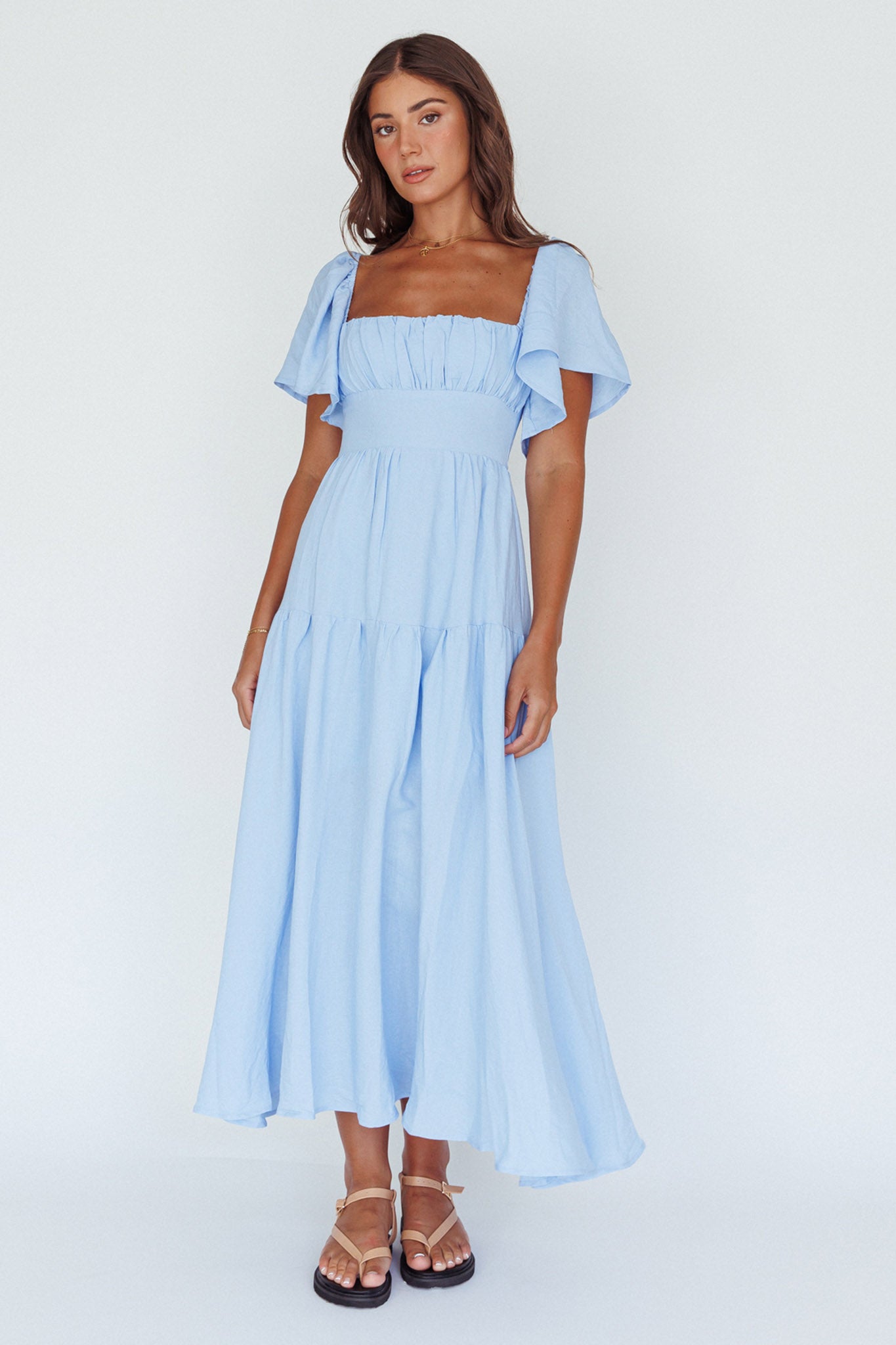 Lula Gathered Bust Midi Dress Blue by Selfie Leslie