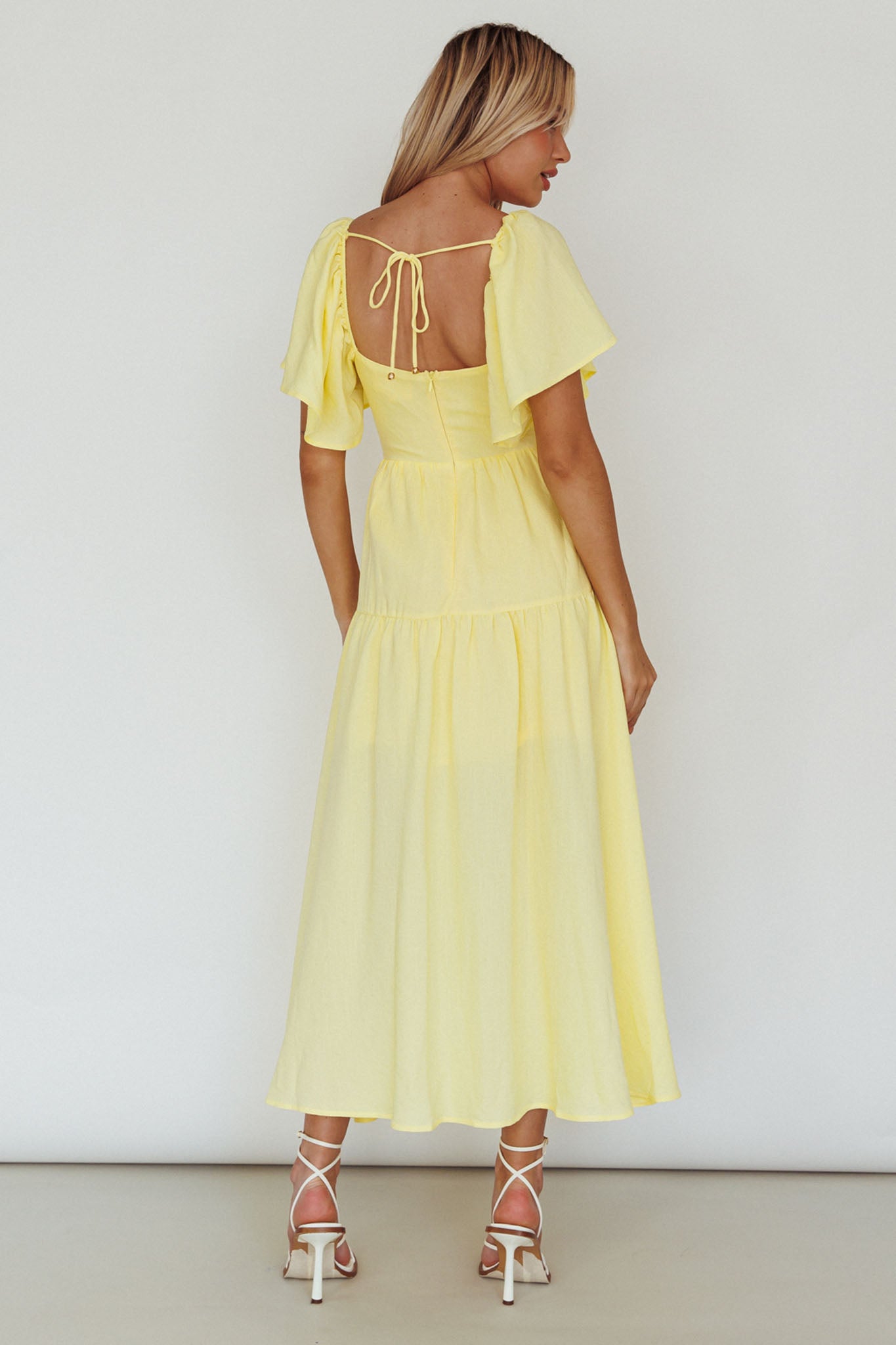 Lula Gathered Bust Midi Dress Lemon by Selfie Leslie