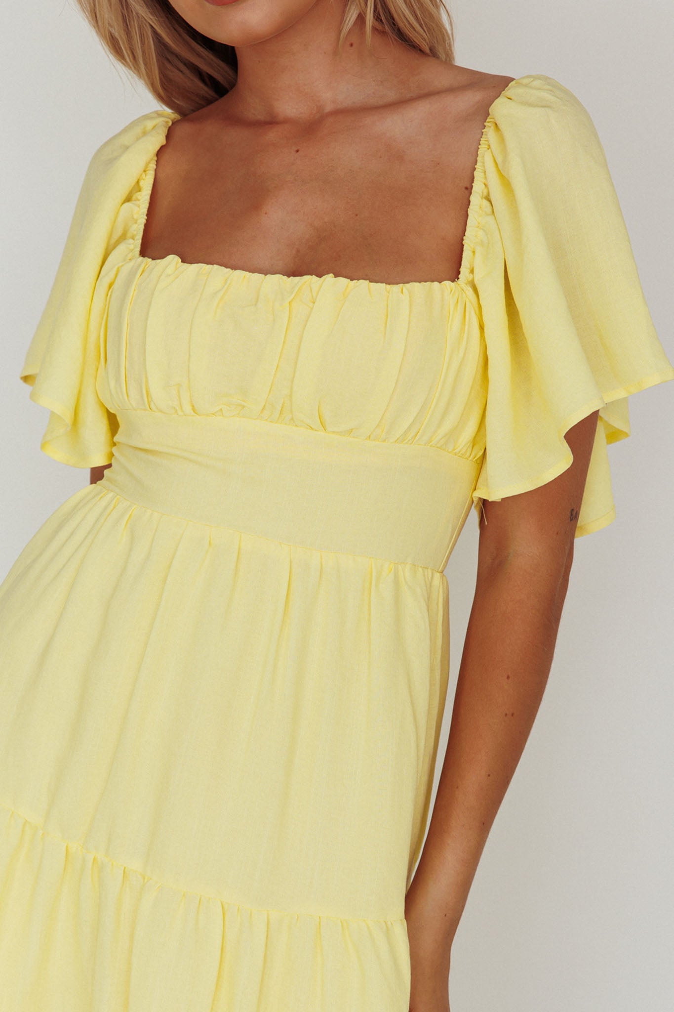 Lula Gathered Bust Midi Dress Lemon by Selfie Leslie