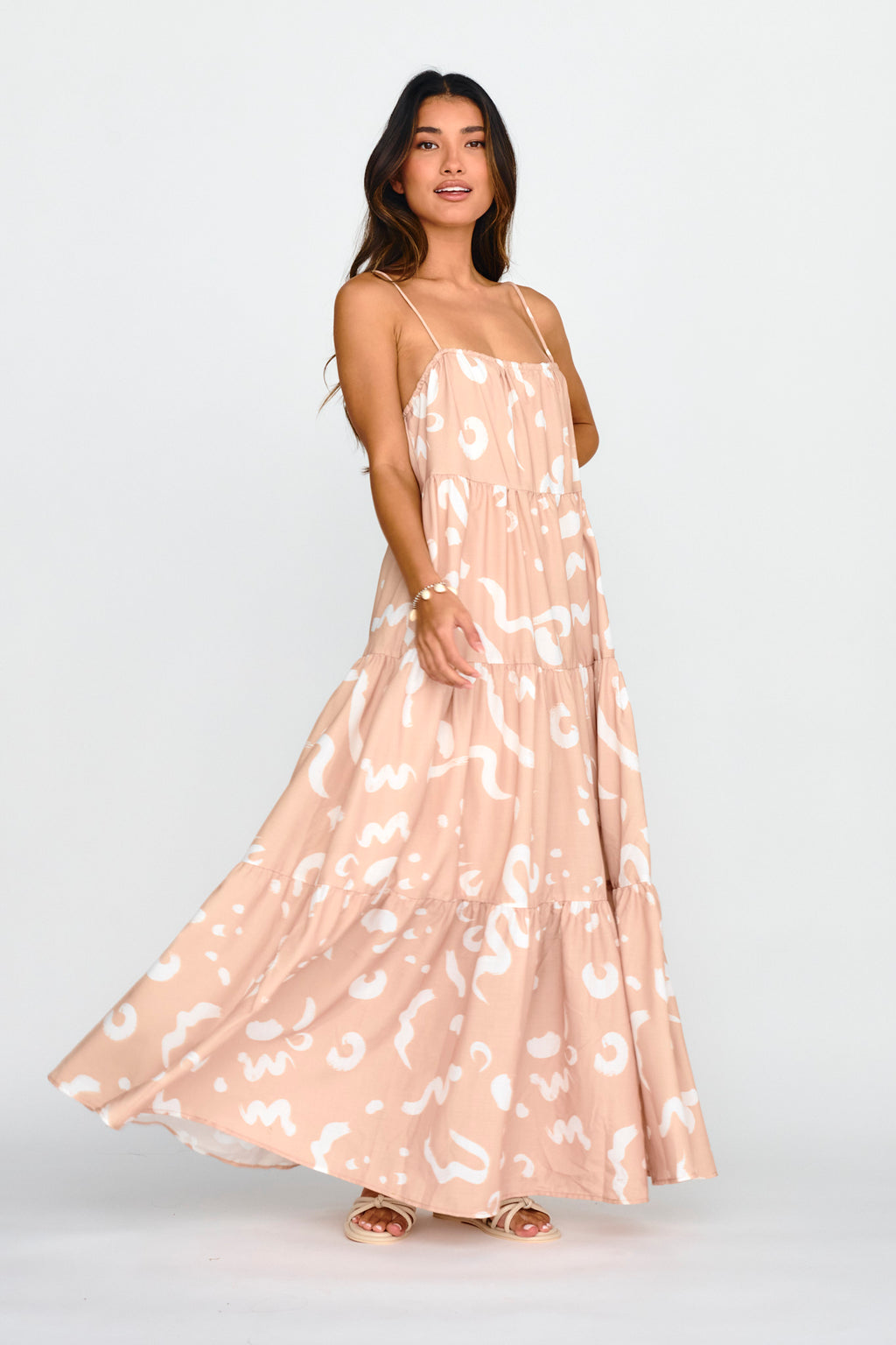 Bora Bora Tied Back Maxi Dress Print Beige by Selfie Leslie