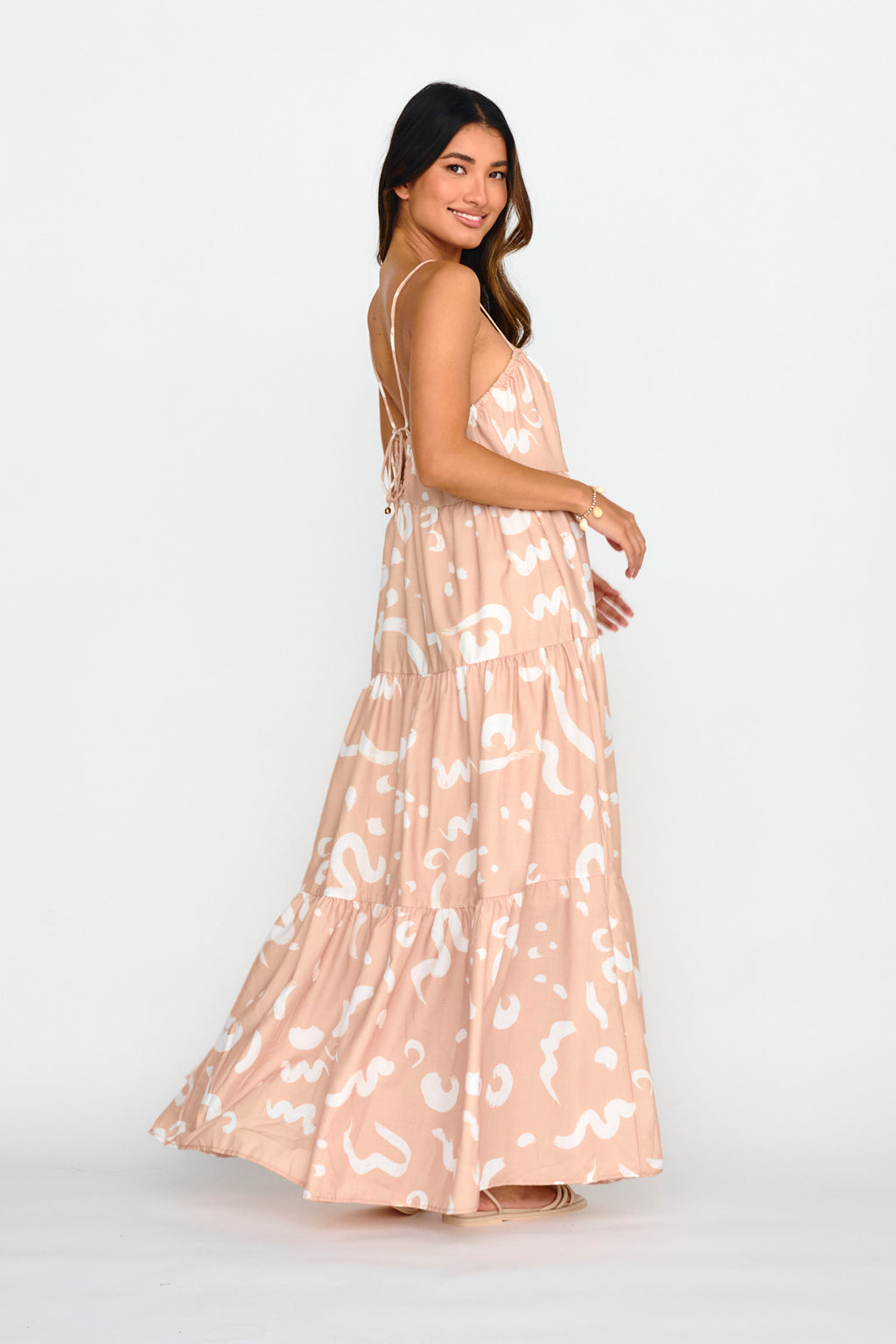 Bora Bora Tied Back Maxi Dress Print Beige by Selfie Leslie