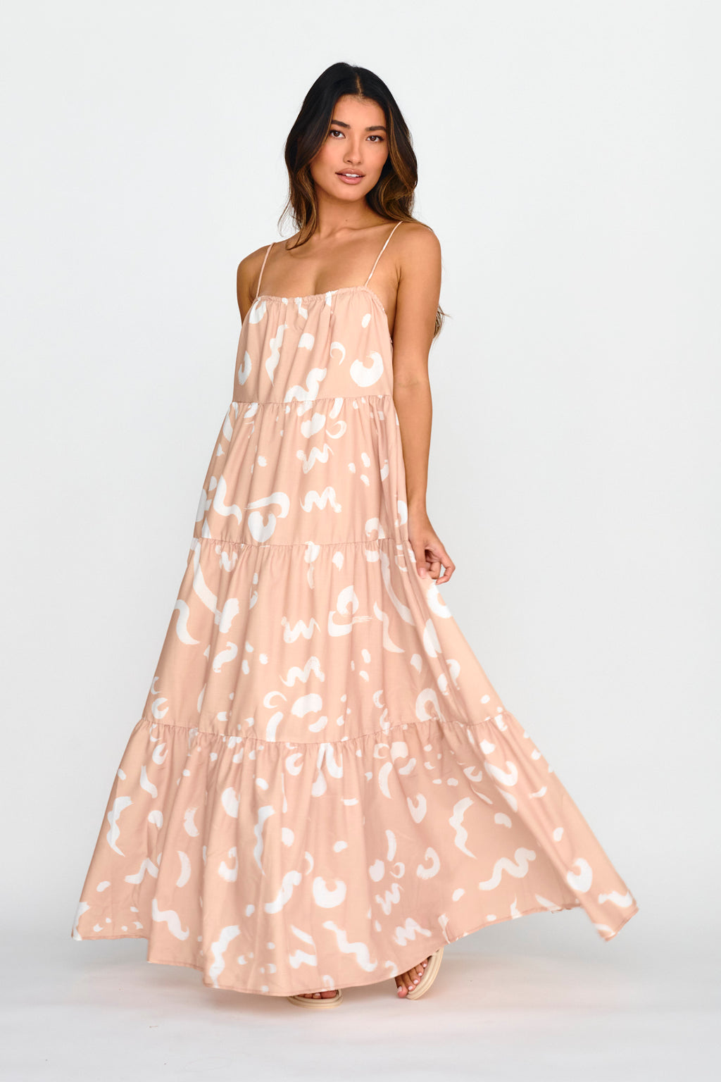 Bora Bora Tied Back Maxi Dress Print Beige by Selfie Leslie