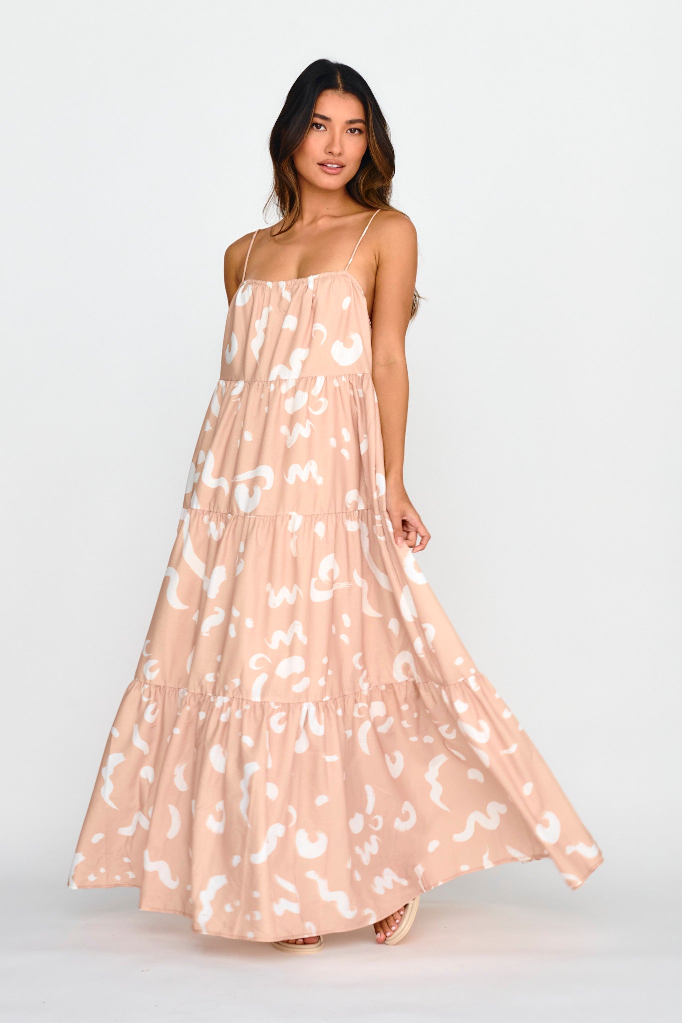 Bora Bora Tied Back Maxi Dress Print Beige by Selfie Leslie