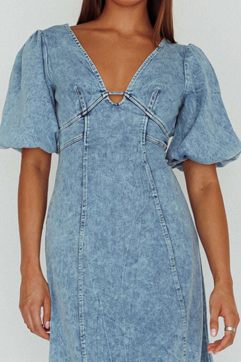 Elias Puff Sleeve Midi Dress Denim by Selfie Leslie