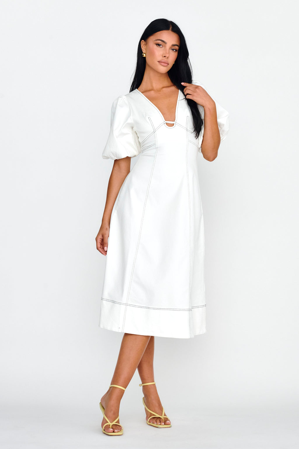 Elias Puff Sleeve Midi Dress White by Selfie Leslie