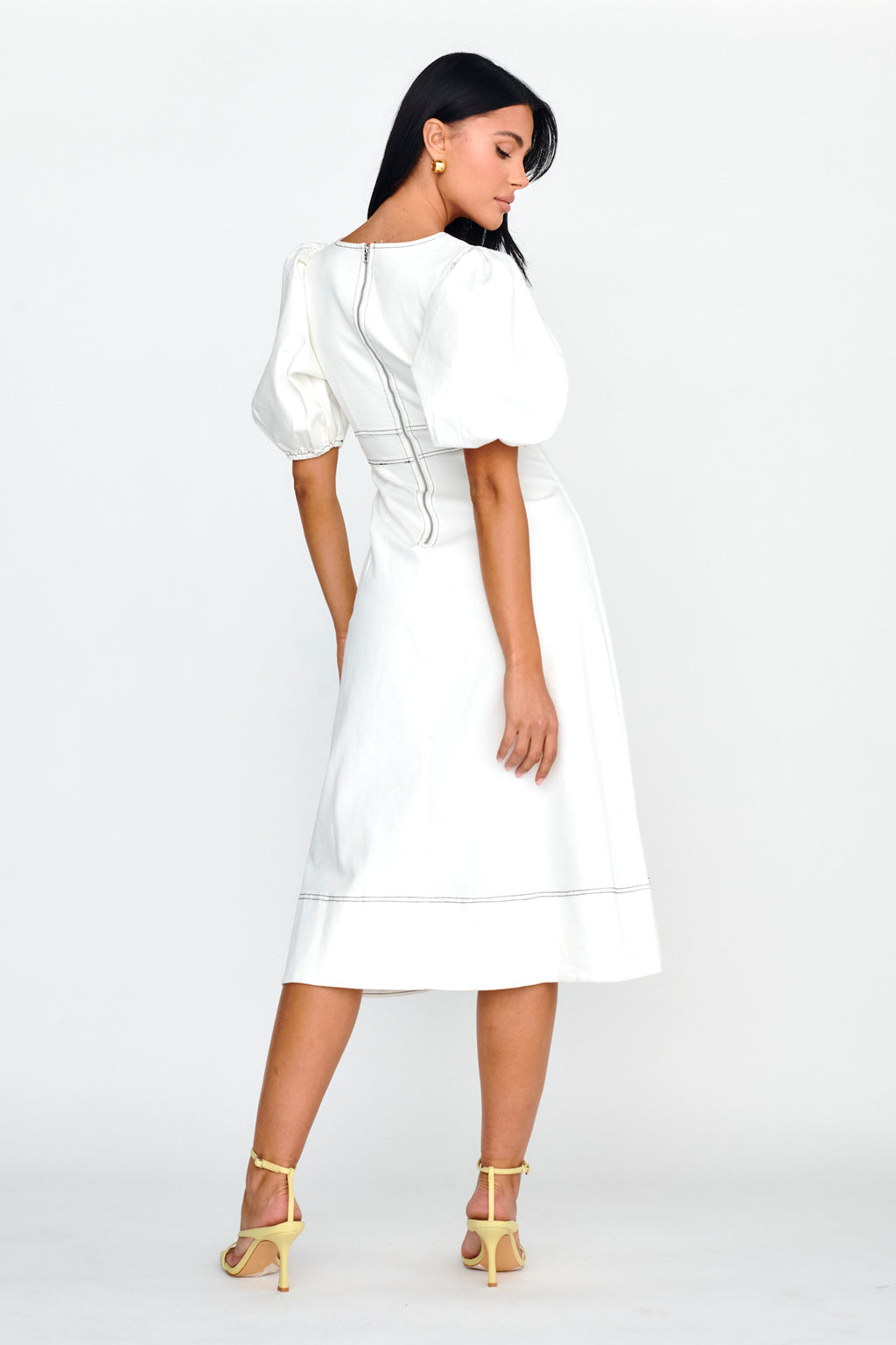 Elias Puff Sleeve Midi Dress White by Selfie Leslie