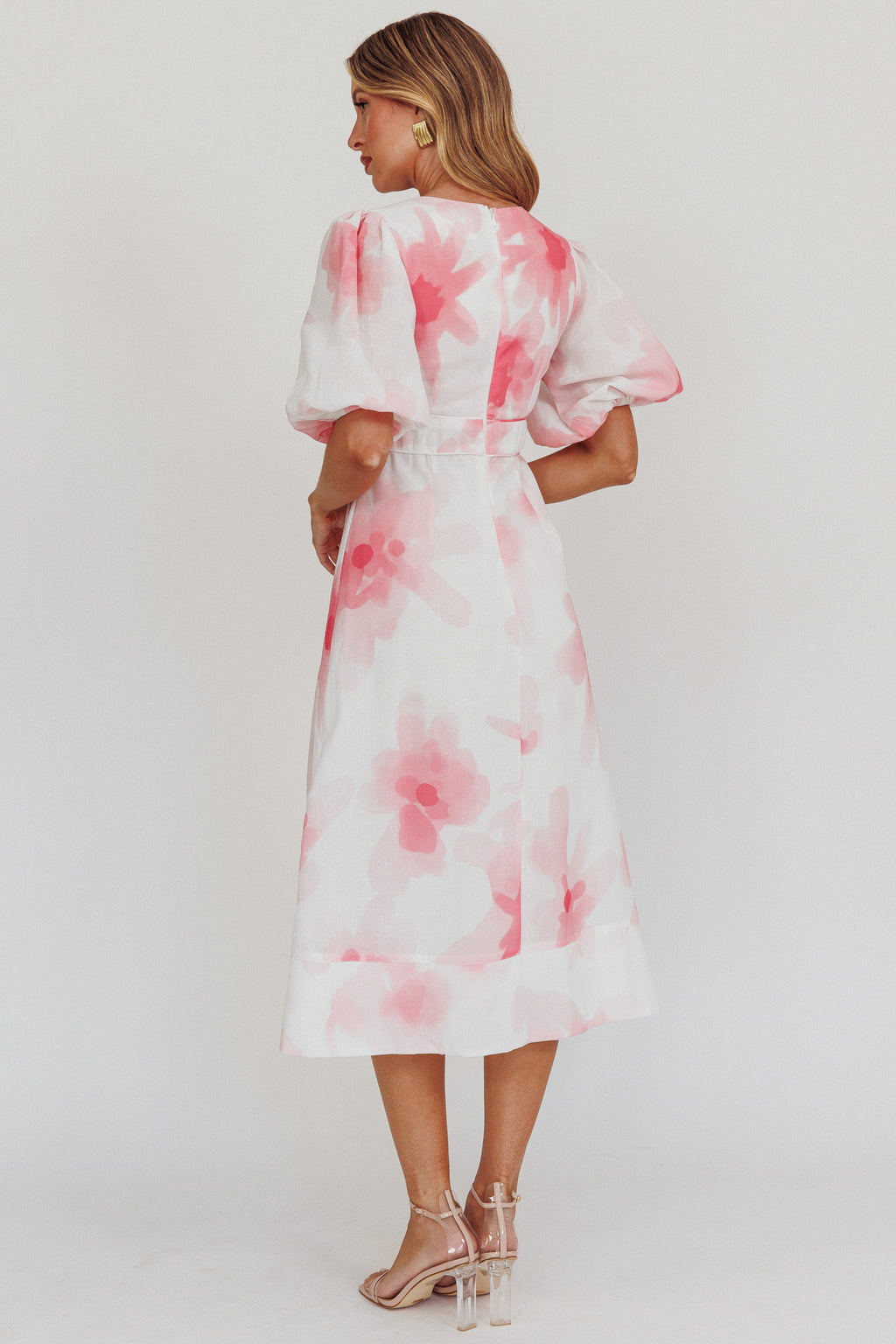 Elias Puff Sleeve Midi Dress Blush by Selfie Leslie