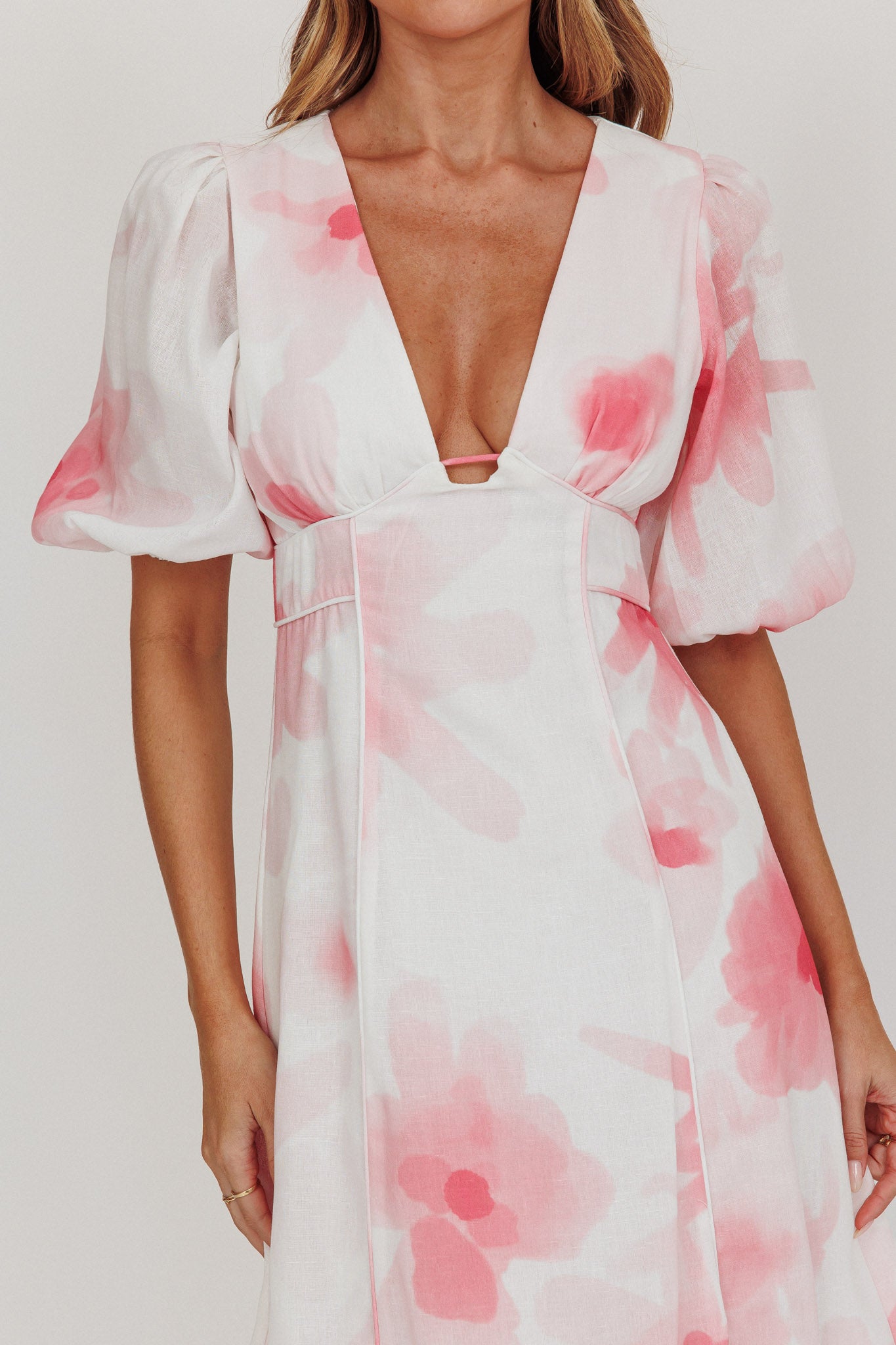 Elias Puff Sleeve Midi Dress Blush by Selfie Leslie