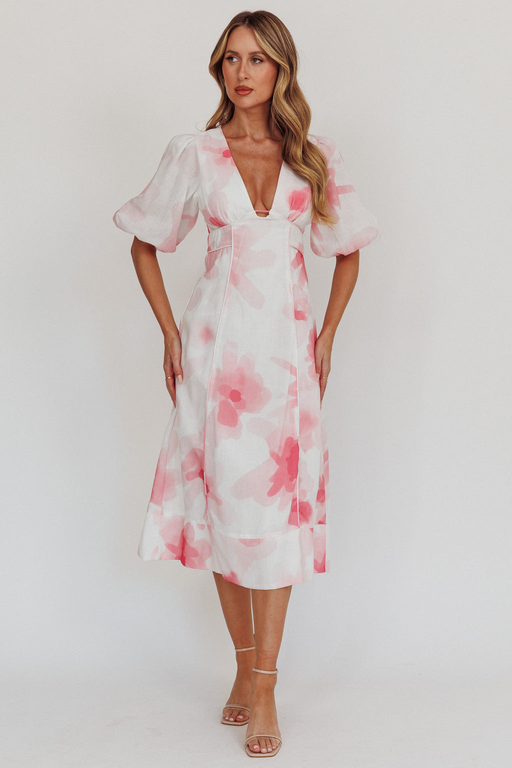 Elias Puff Sleeve Midi Dress Blush by Selfie Leslie